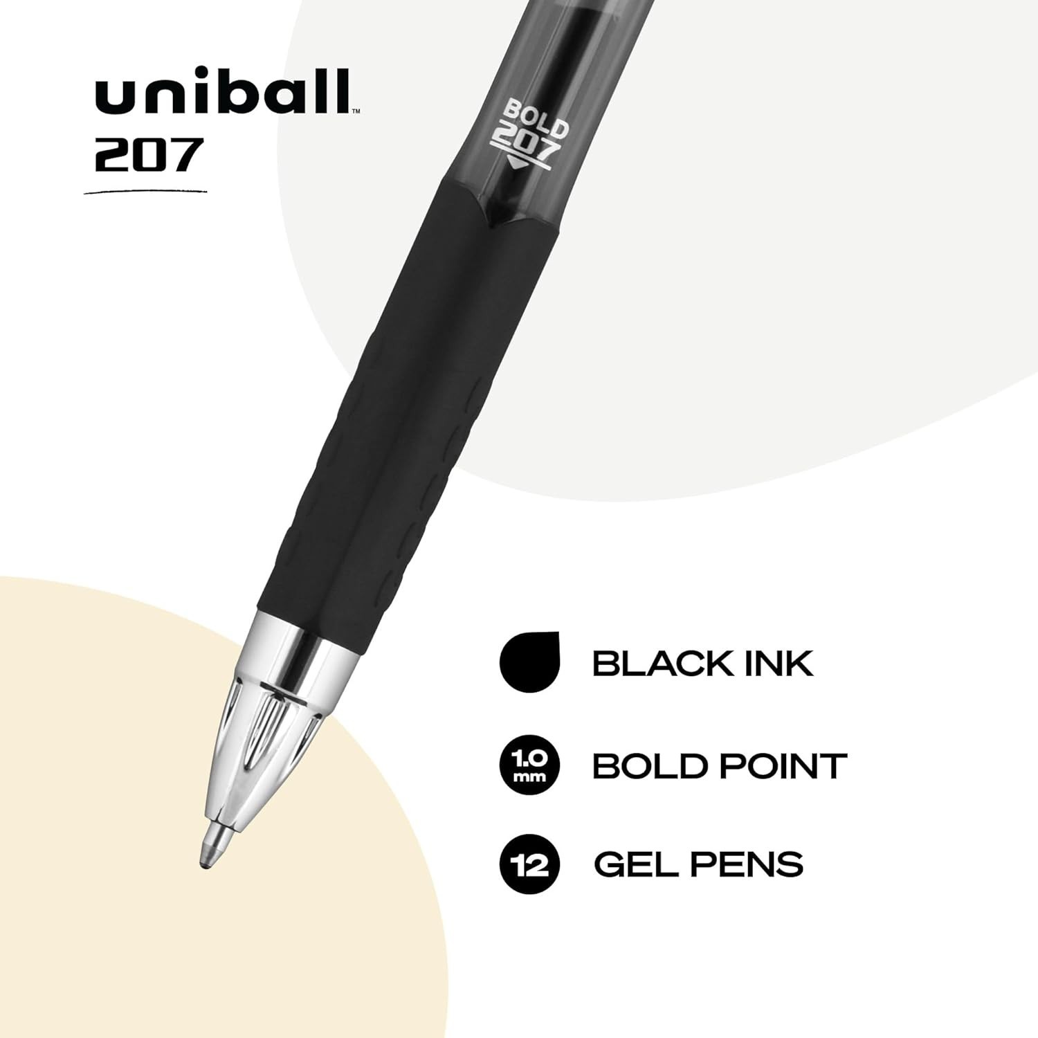 Uni-Ball 1790895 Signo 207 Retractable Gel Pen, Bold Point, Black Ink, 12-Count