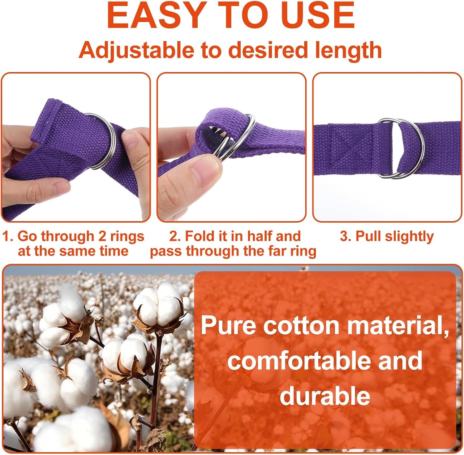 10 Pcs Yoga Strap for Stretching Bulk 6ft Exercise Stretch Band with Metal D Rin