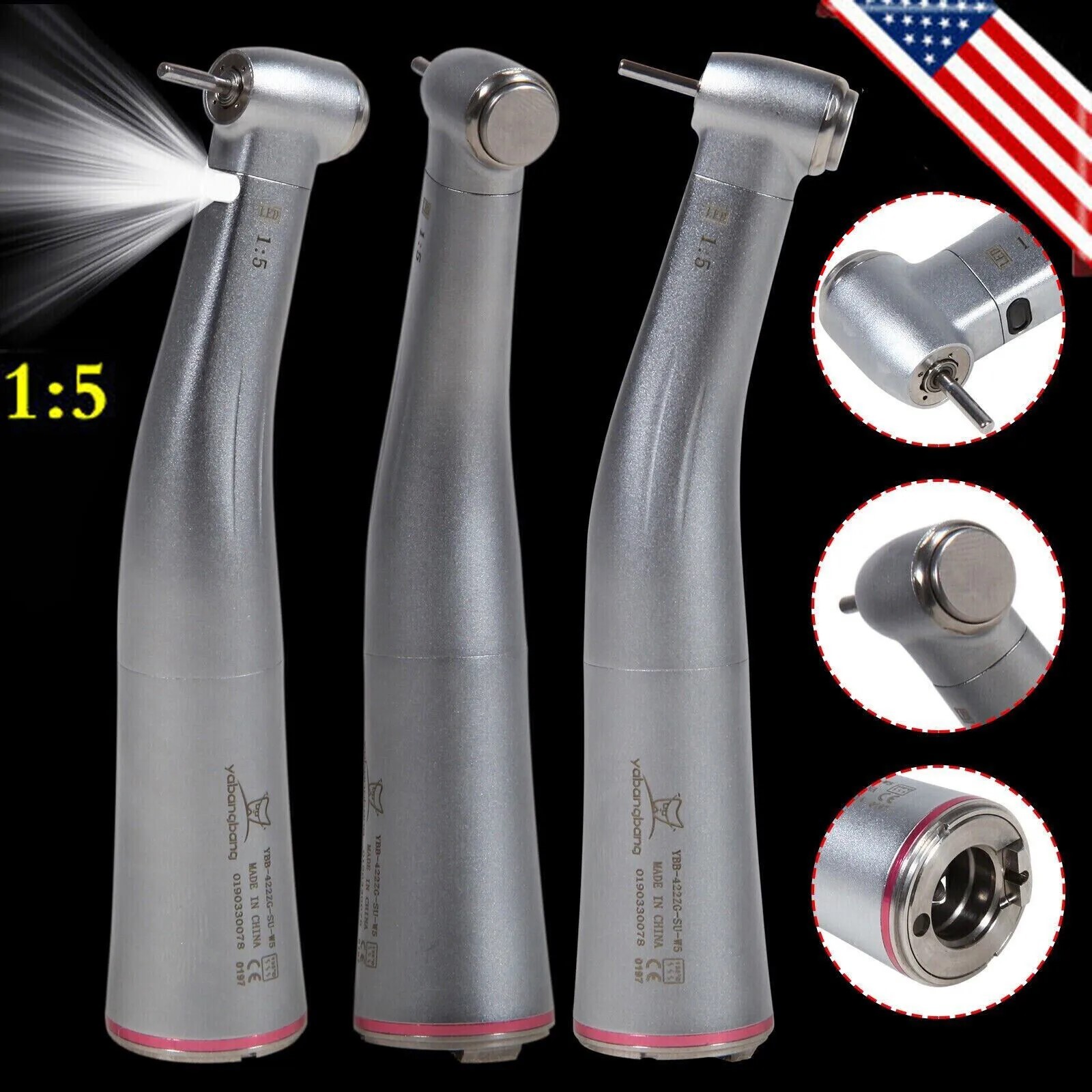 Yabangbang Dental Electric Handpiece 1:5 Contra Angle Fiber Optic High Speed NSK
