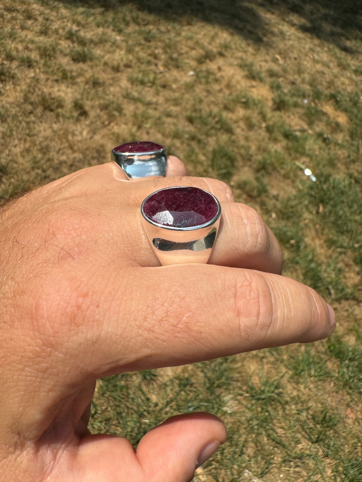 Large 18ct Genuine Ruby Mens Real Solid 925 Sterling Silver Oval Signet Ring