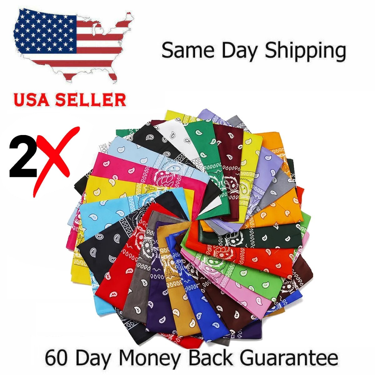 2 Pack Bandana 100% Cotton Paisley Print Double-Sided Scarf Head Neck Face Mask