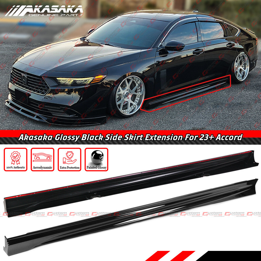For 23-24 Honda Accord 11th Gen Akasaka Gloss Black Add On Side Skirt Extensions