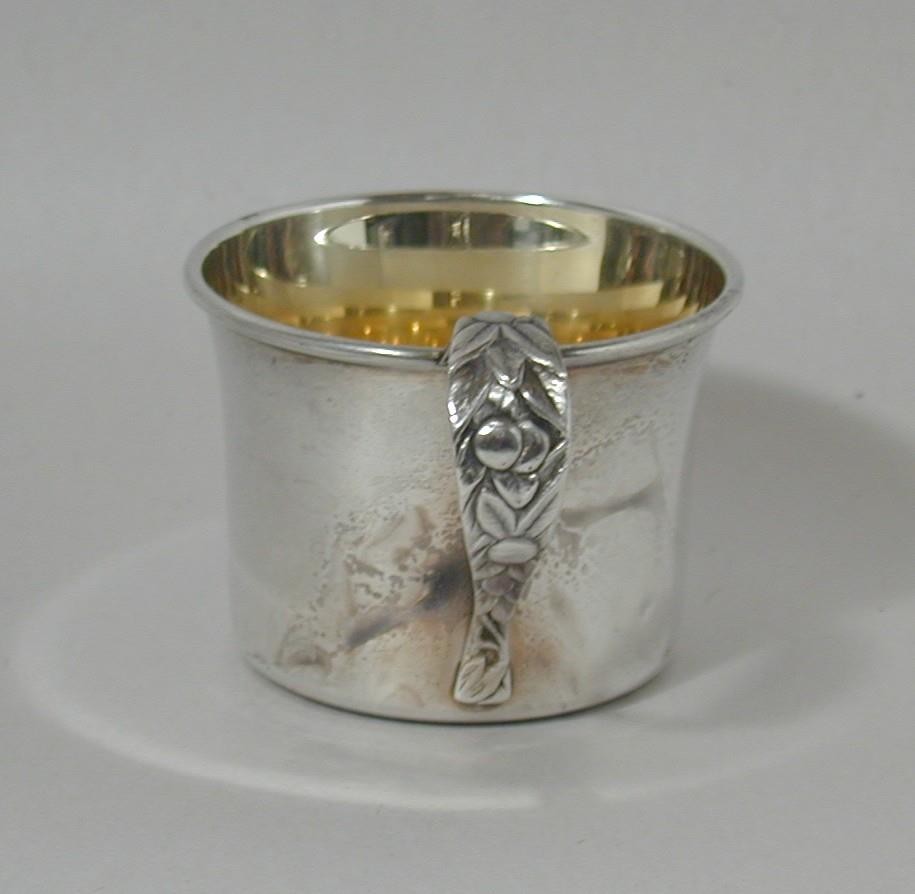 Antique Manchester Sterling 885 Art Nouveau Floral Fruit Baby Cup 925 Silver Vtg