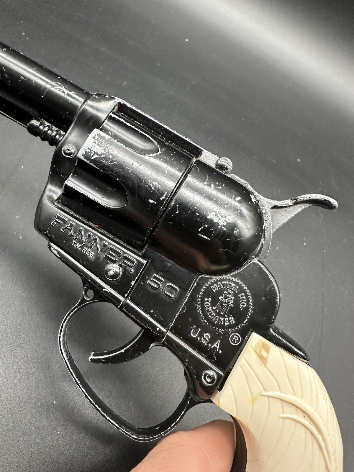 Vintage Mattel USA Fanner 50 Plastic Toy Cap Gun NEEDS REPAIR Pretend Play TOY
