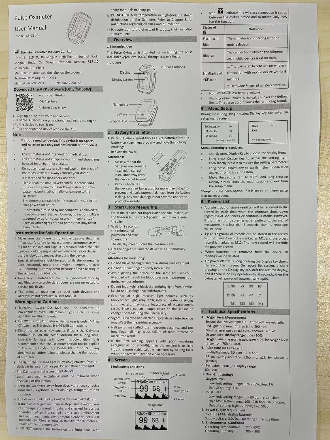 Vibeat Fingertip Pulse Oximeter, Blood Oxygen Saturation Monitor| O2 Meter, Port