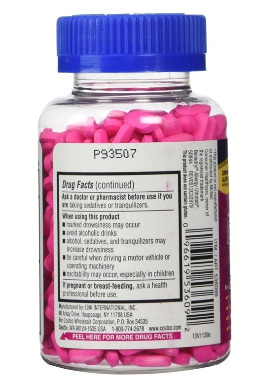 New Kirkland Allergy Relief Med's - 600 ct (25mg) Compare 2 Benadryl Exp-06/27