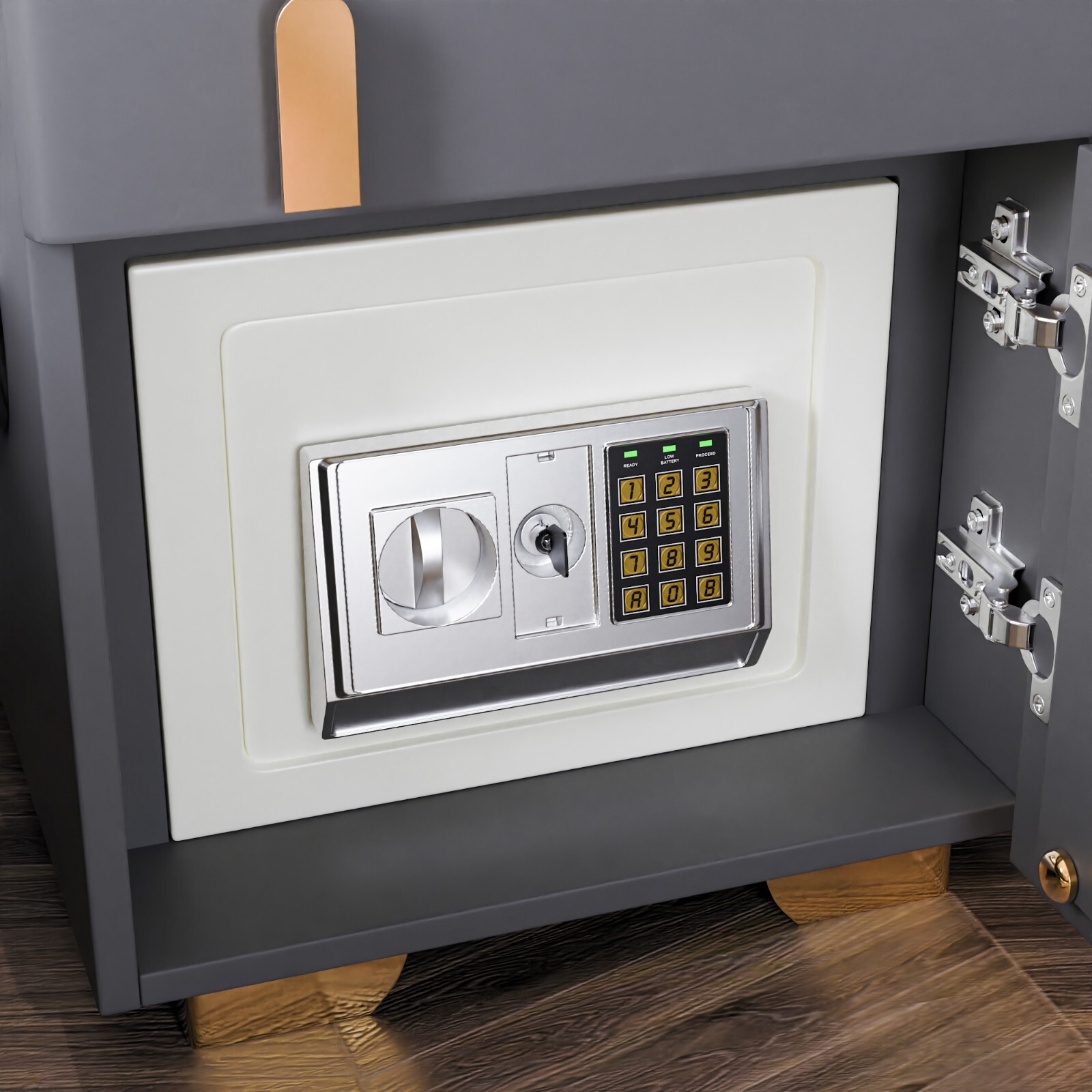 Dark Gray Double Drawer Smart Bedside Table with Safe + Wireless Charging