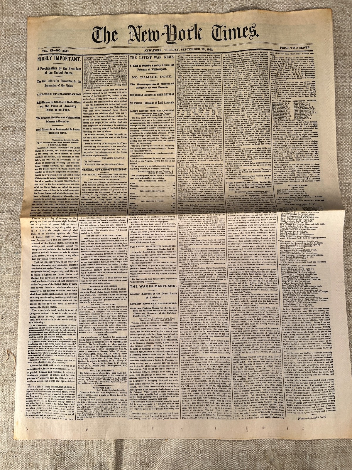 Lot of 5 NEW YORK TIMES 1861-1865 Major events in Civil War, Reprod. of original
