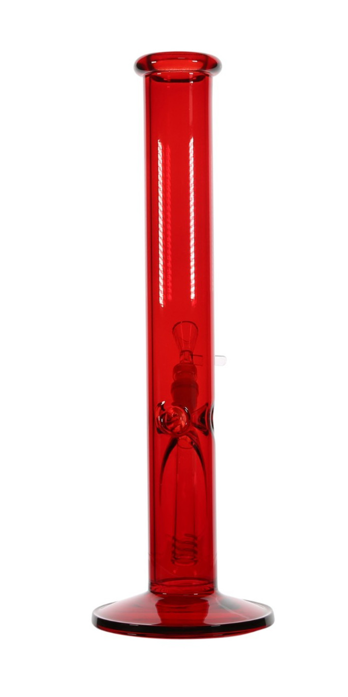 12” Neon Red Straight Tube Glass Water Pipe Hand Painted + 14mm Bowl Downstem
