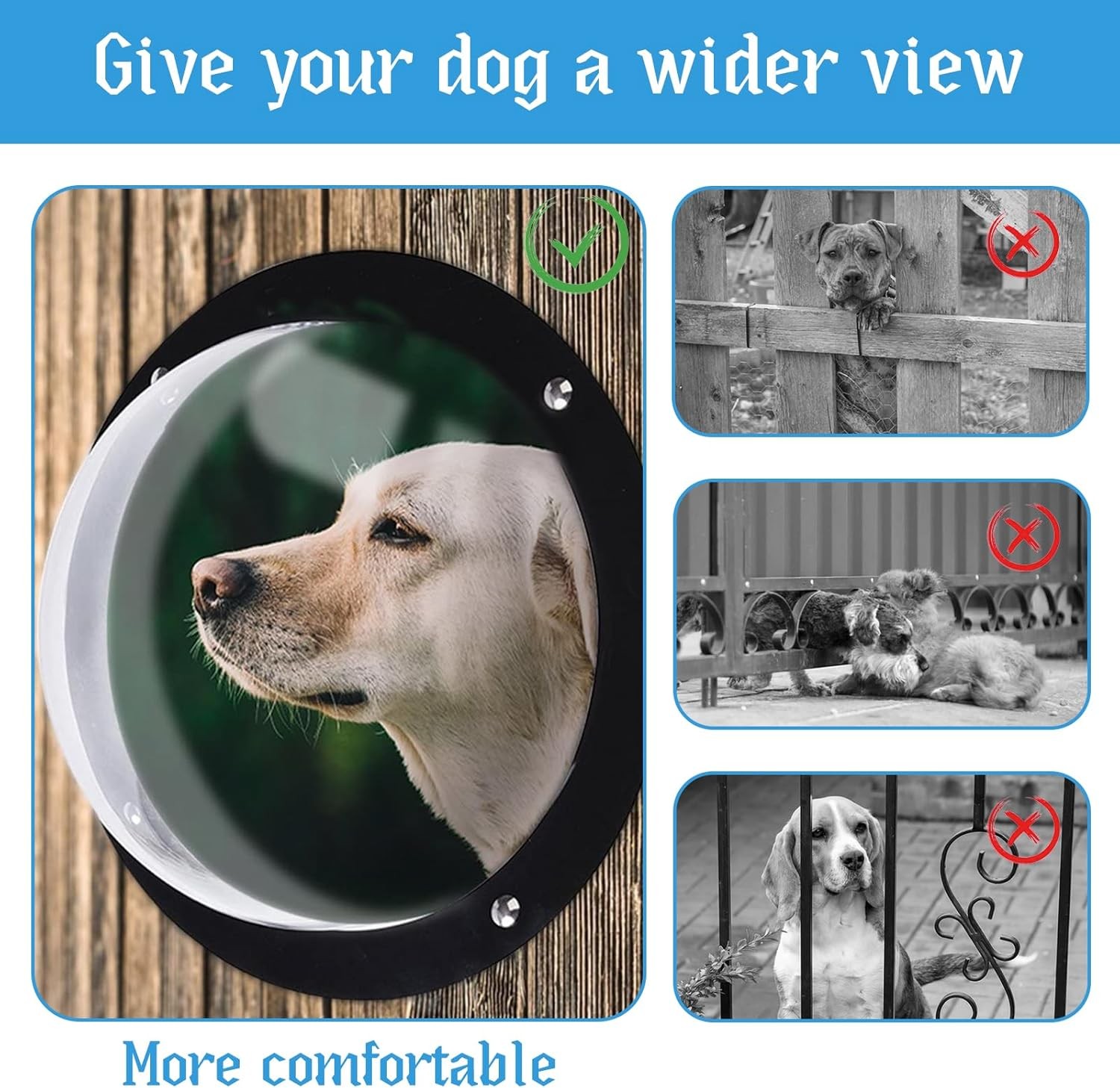 2 Pack Dog Fence Window with Air Holes Clear Pet Bubble View Dome Door Peek S...