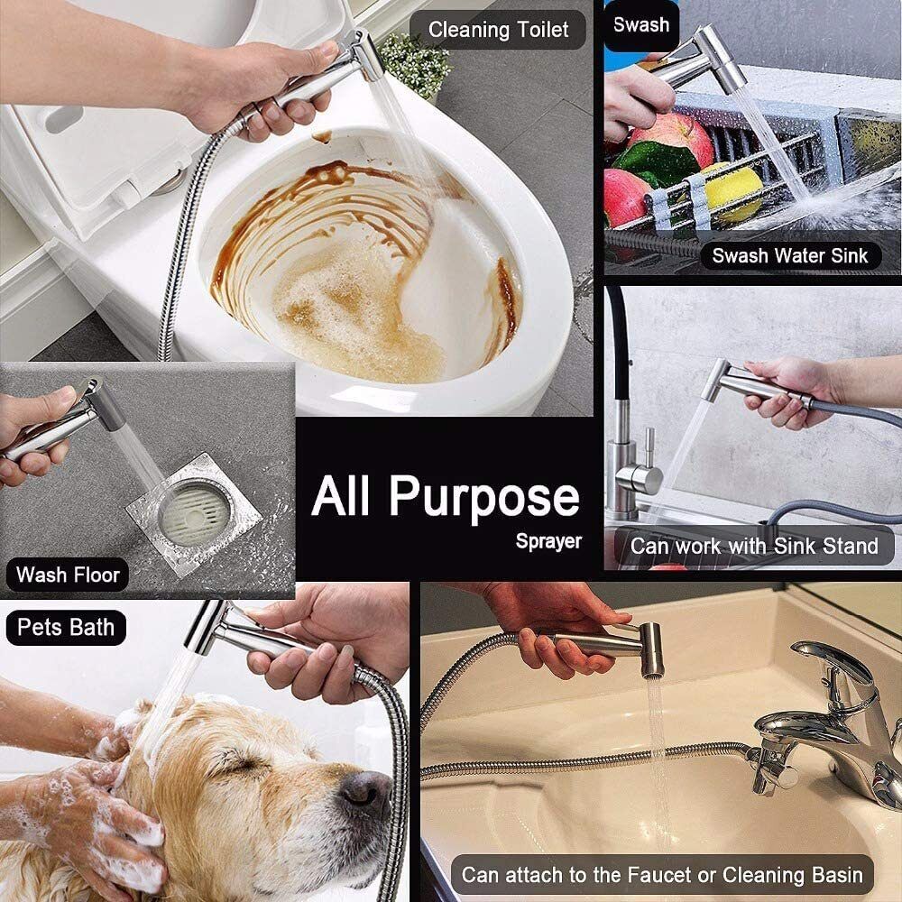 US Toilet Shattaf Adapter Hose Bidet Spray Stainless Steel Handheld Shower Head