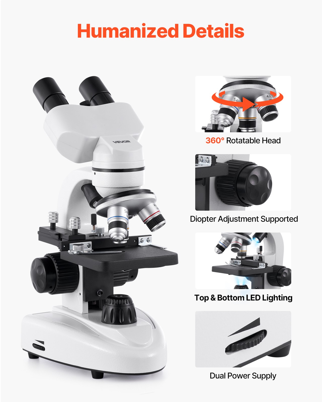 VEVOR Professional Binocular Compound Microscope Kit 40-2000X Magnification