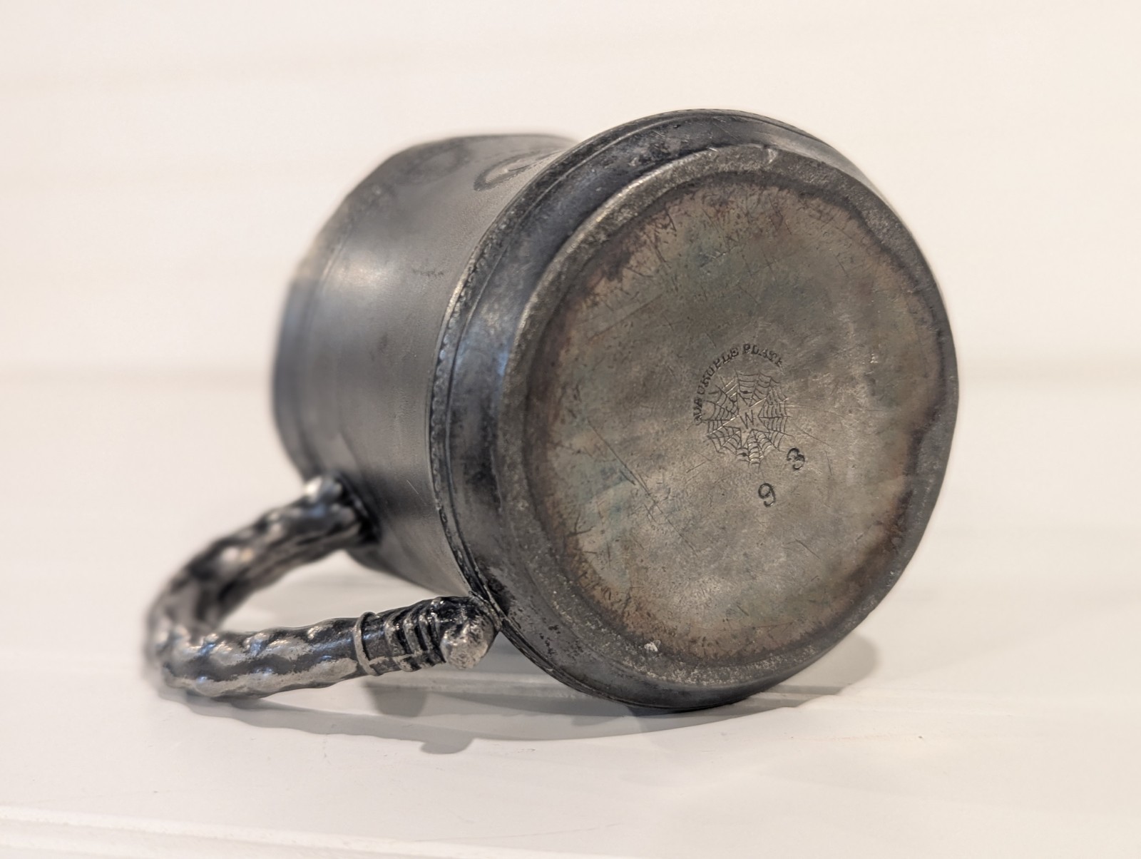 Antique E.G. Webster Silver Plate Baby Cup Tea Mug 1900s W Spiderweb Mark 93