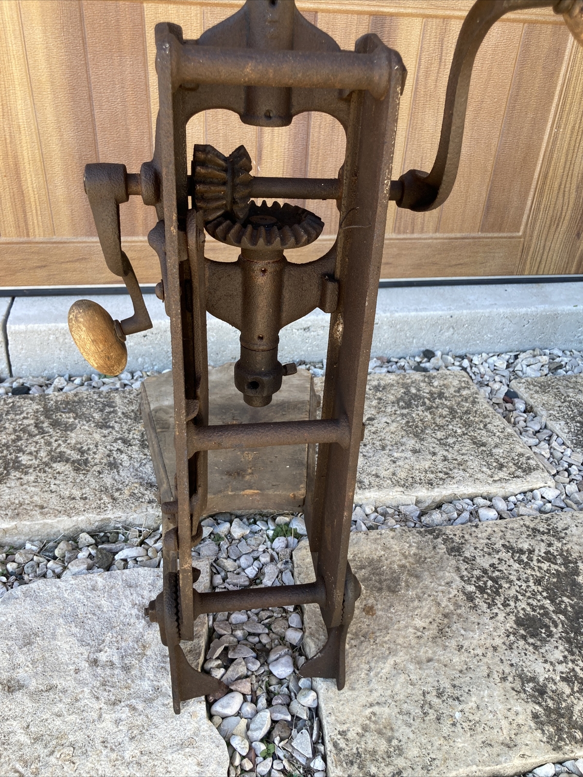 Antique Buckeye Boss Barn Beam Auger Drill Wood Cast Iron Anderson Indiana