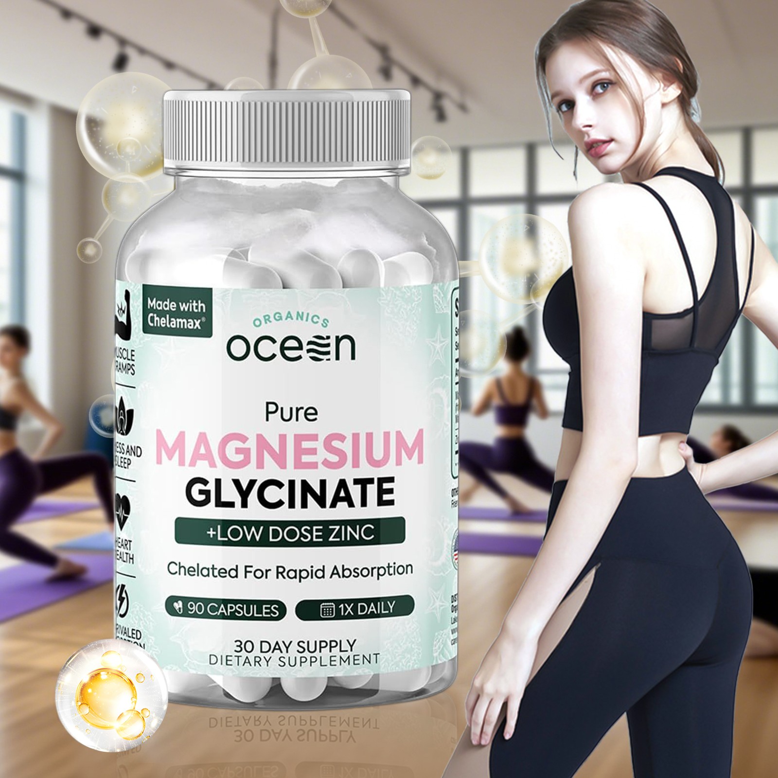 3 Pack Organics Ocean Pure Magnesium Glycinate Low Dose Zinc Chelated 90 Capsule