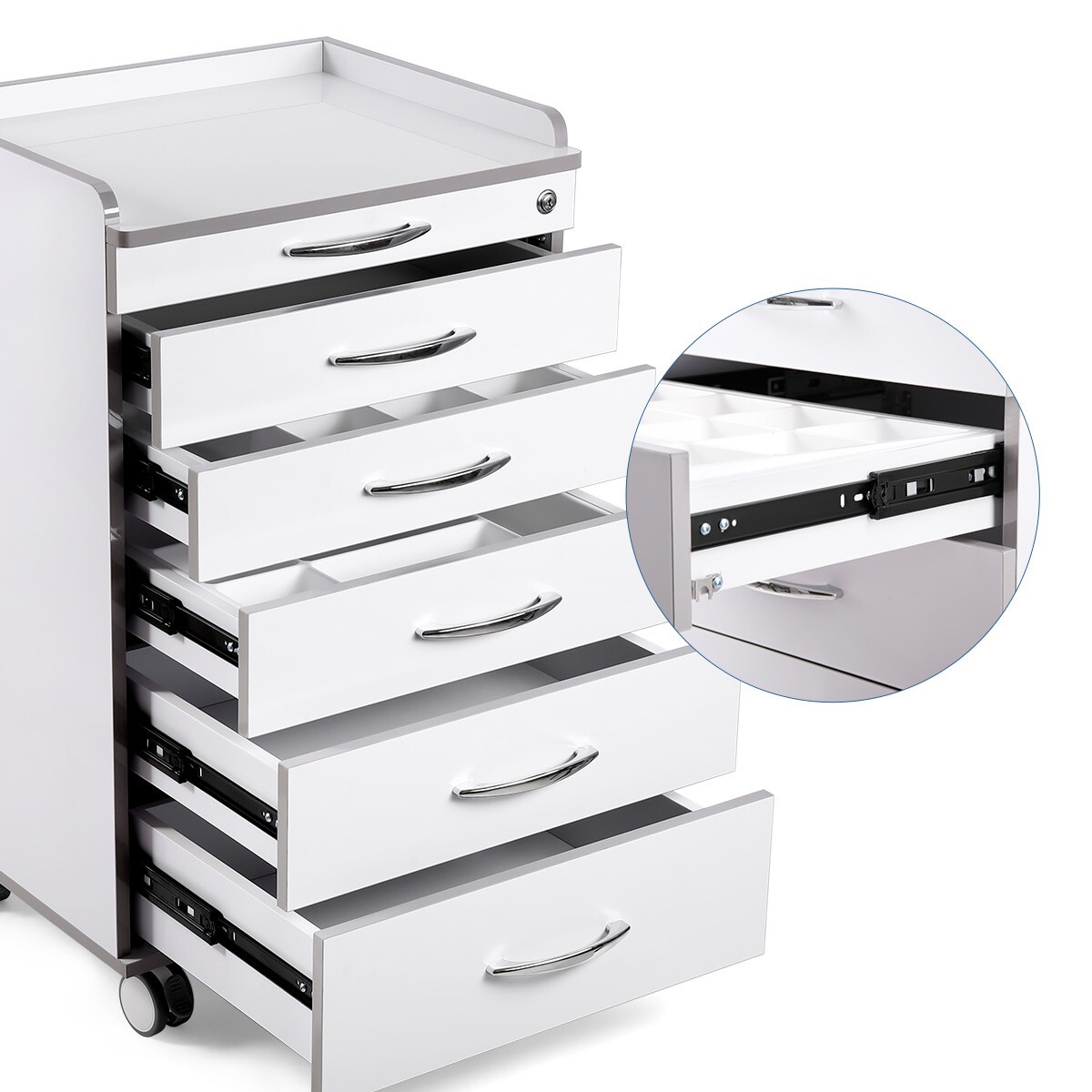 5 Drawers Dental Lab Mobile Cabinet Assistant Cart Medical Utility Storage Cart