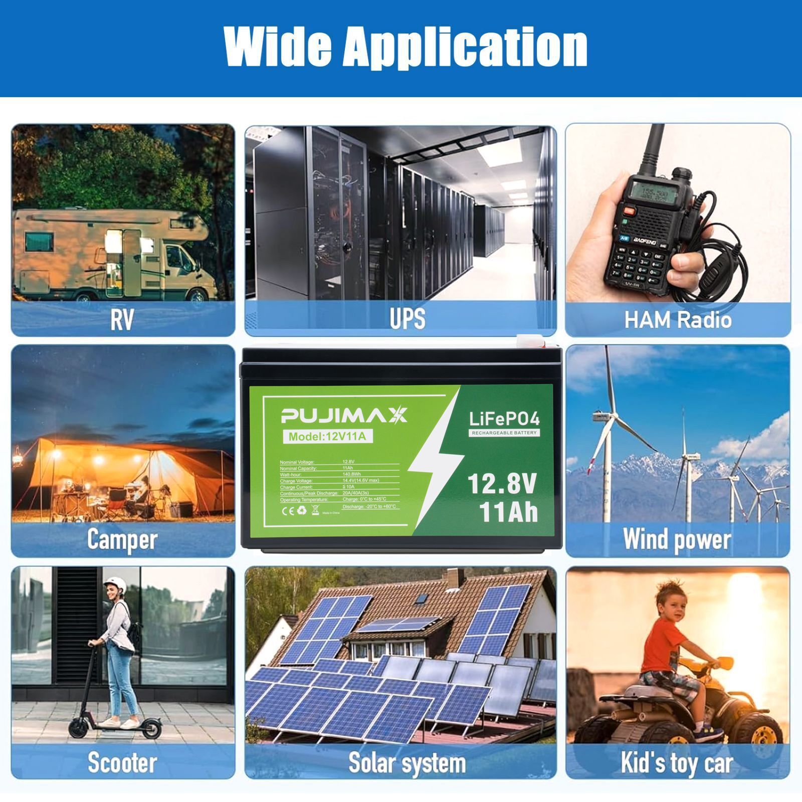 12V 9Ah LiFePO4 Lithium Battery 2000 Cycle Rechargeable Battery For Solar System