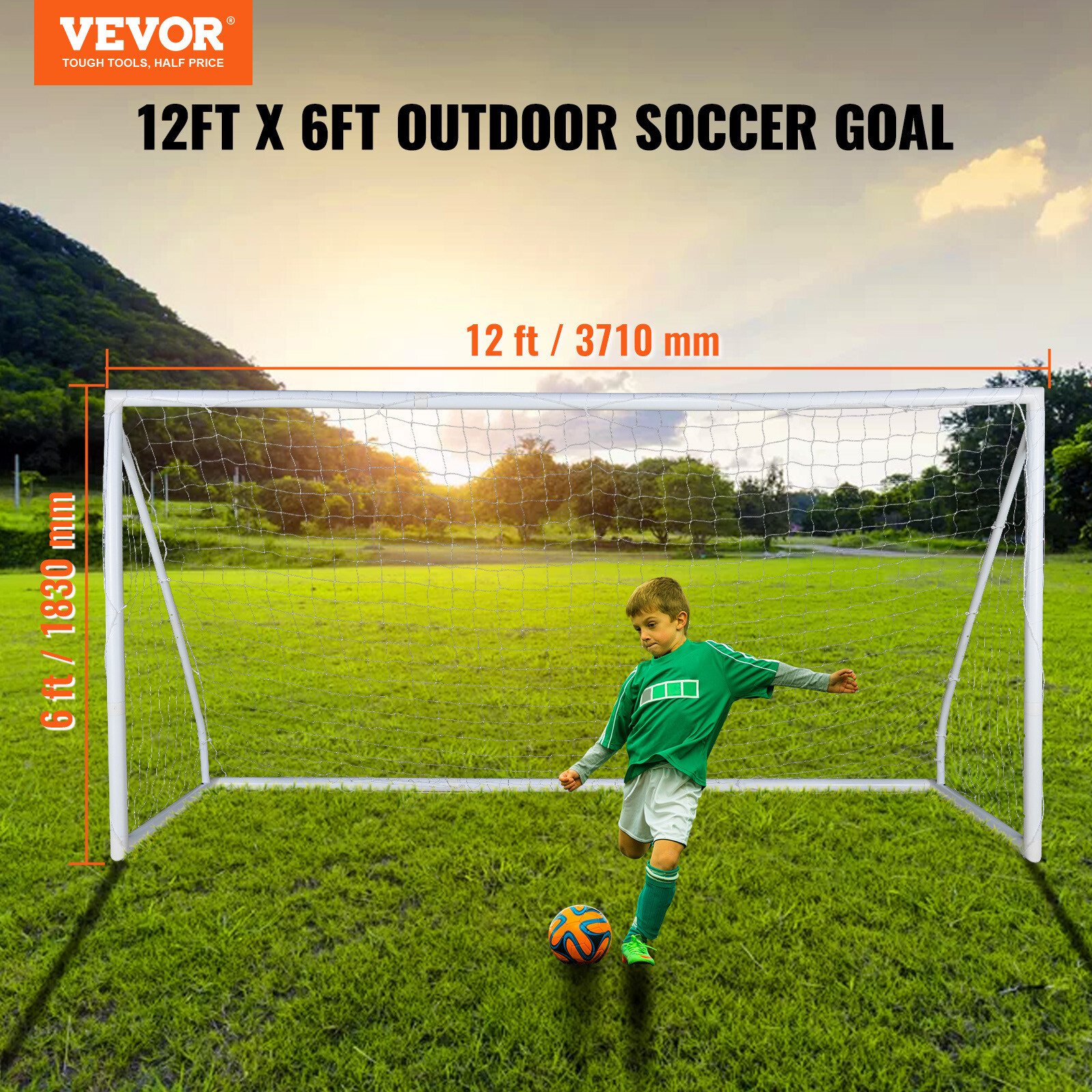 VEVOR 12x6 ft Portable Soccer Goal Kids Soccer Net Carry Bag Backyard Training