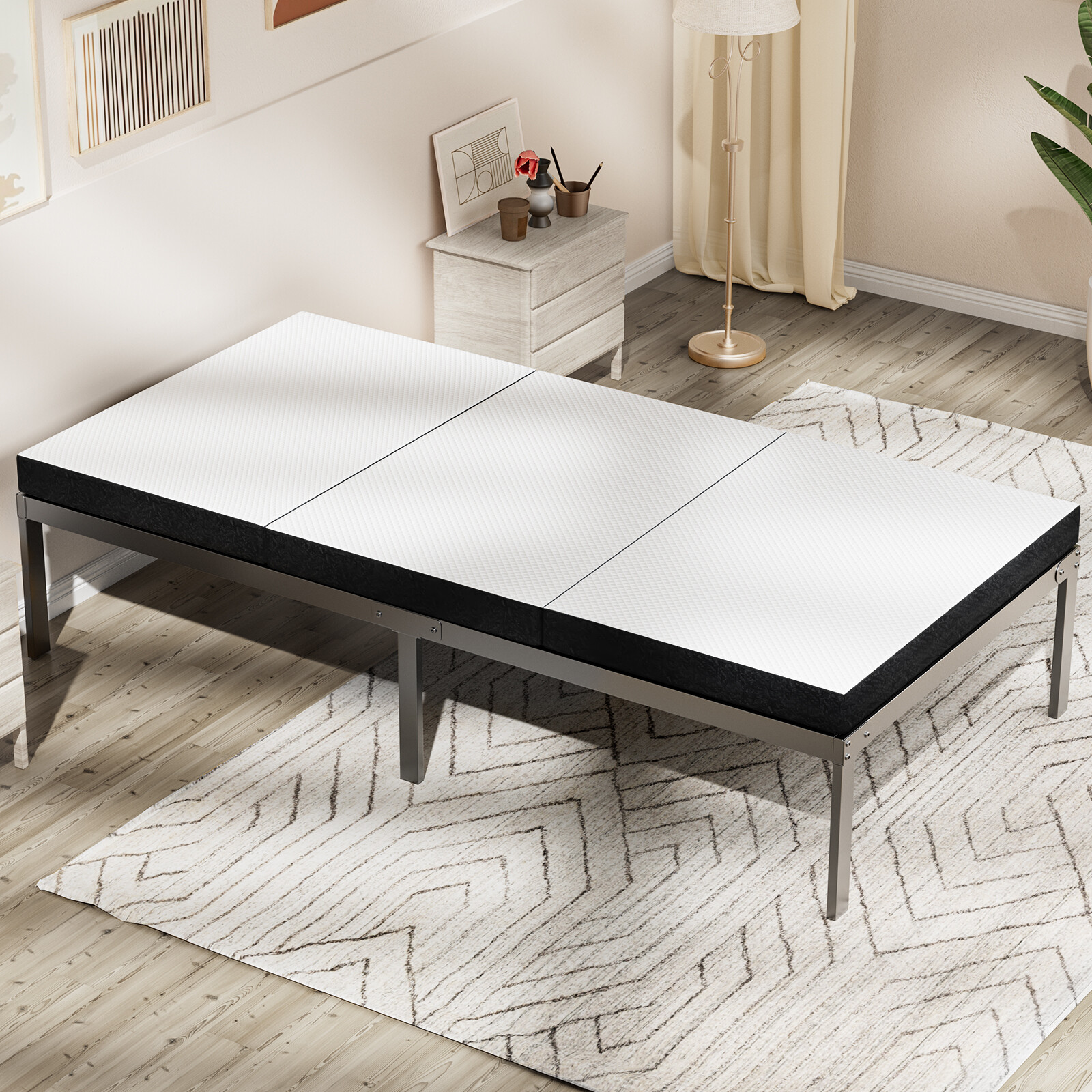 Tri-Fold Memory Foam Mattress Portable Foldable Mattress Topper w/Washable Cover