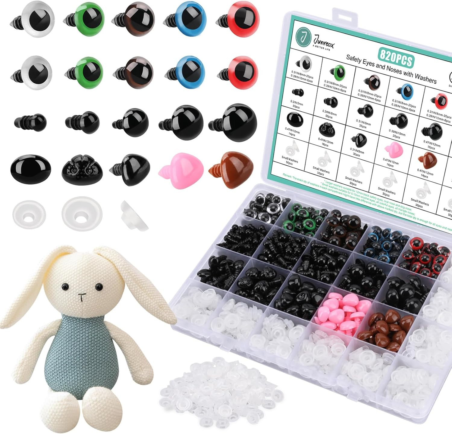 820 Plastic Safety Eyes For Crochet With Washers And Black Noses Animal Stuffed