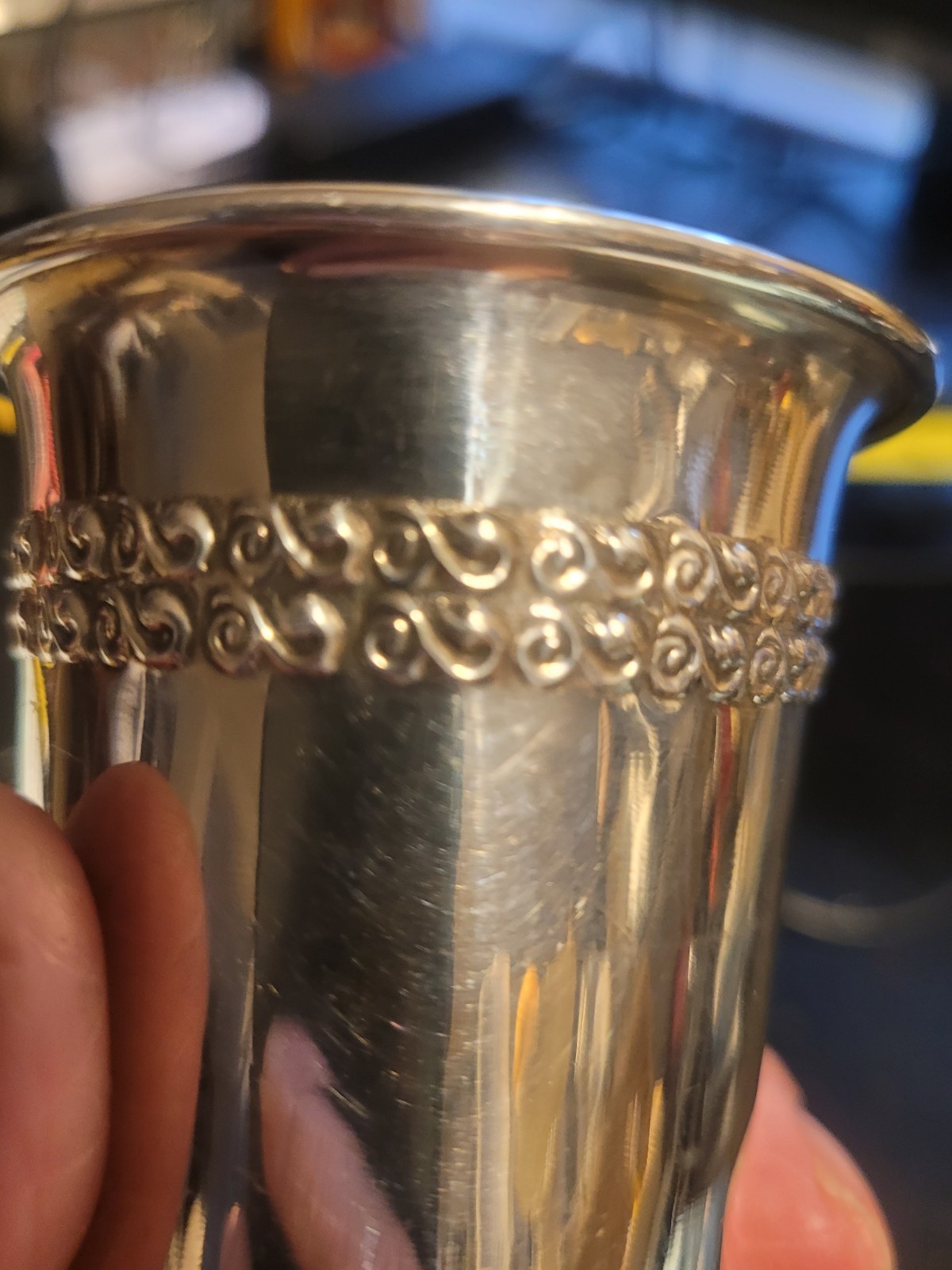 Antique Sterling Silver 925 Kiddish Gold Wash Cup With Etchings. Jewish Charming
