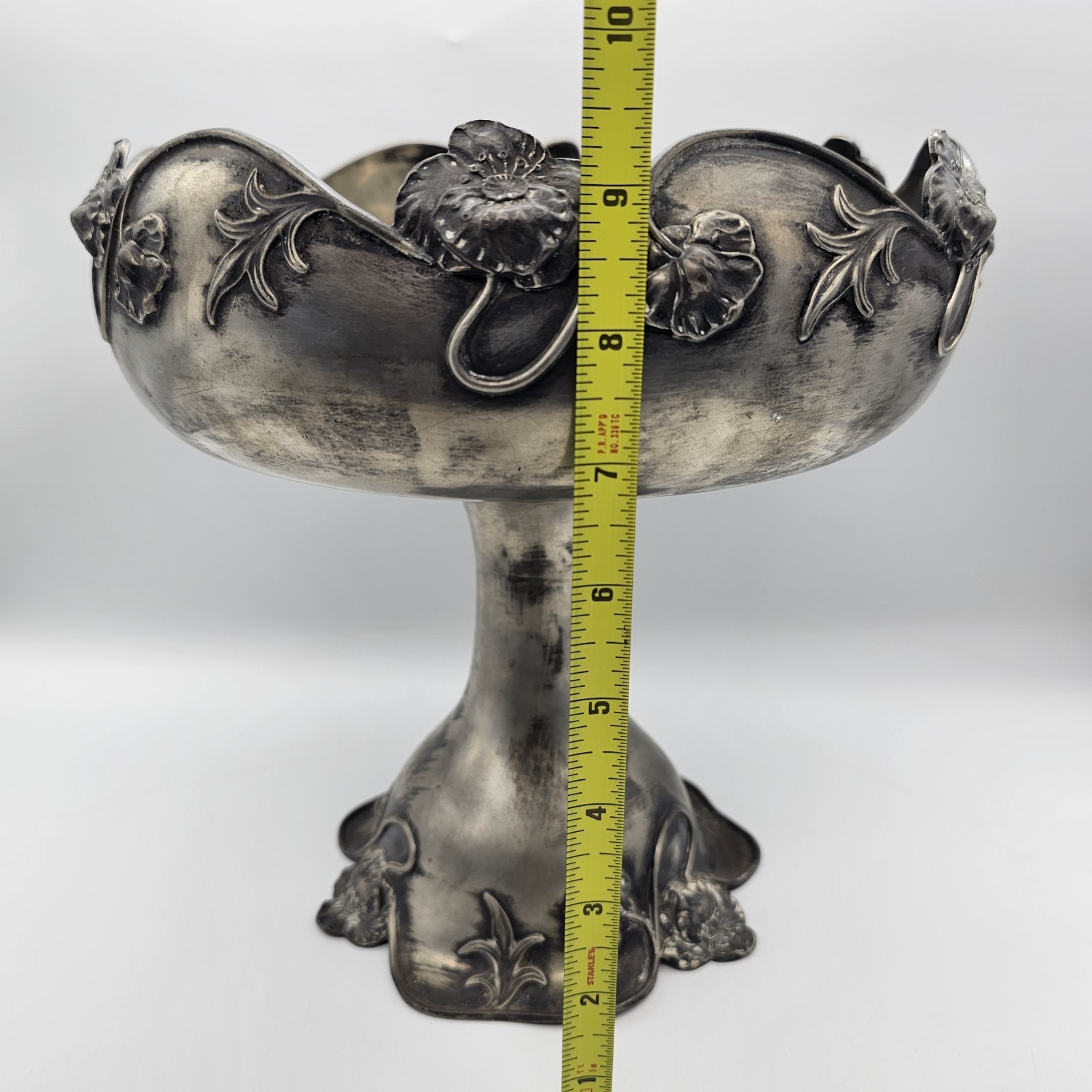 20th Century Art Nouveau Silverplate Pedestal Compote With Floral Relief