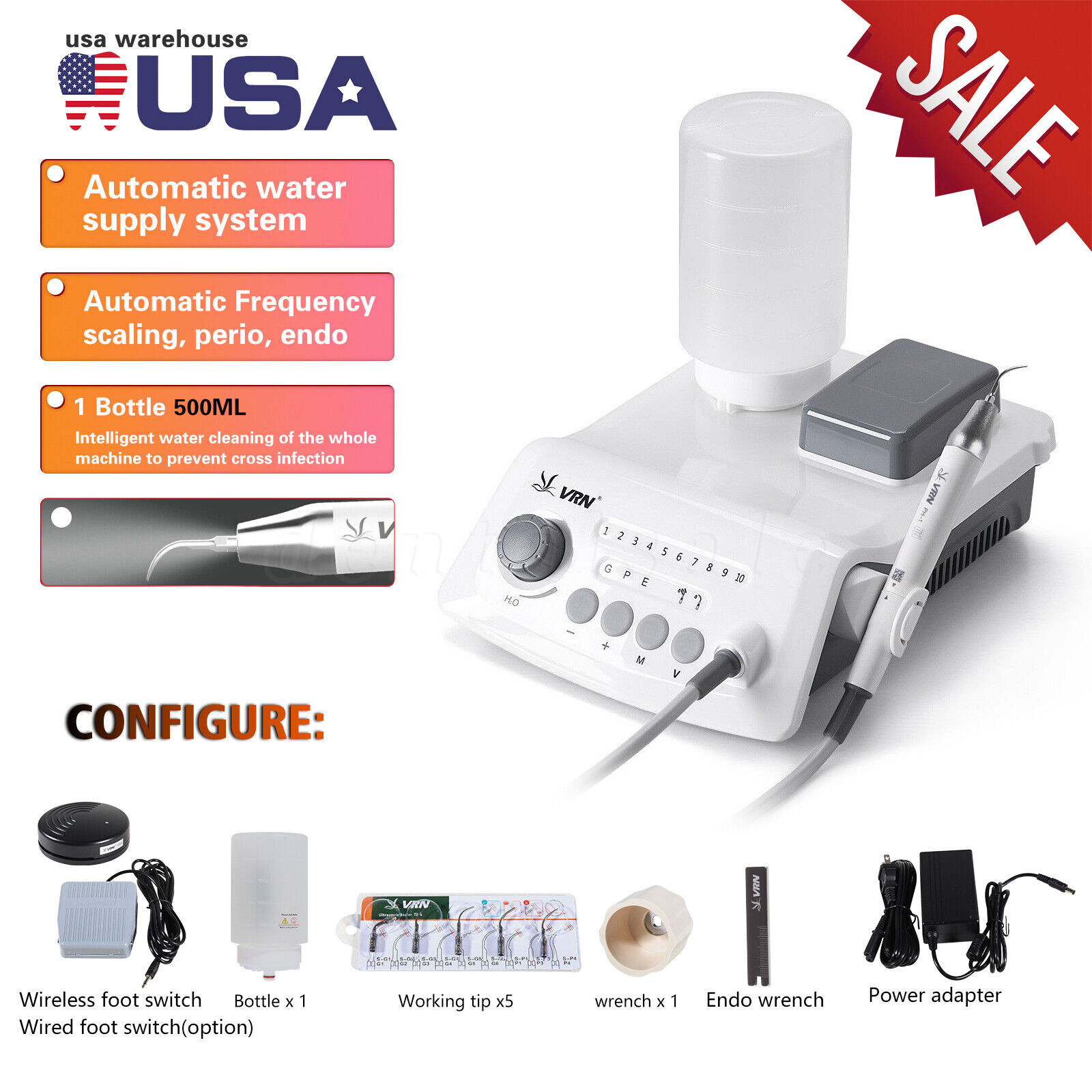 LED Dental Ultrasonic Piezo Scaler Handpiece Bottles Fit EMS Cavitron Woodpecker