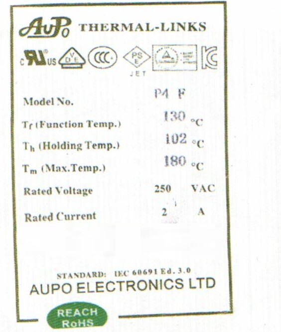 4 Pcs Aupo Thermal Fuse 84C 102C 115C 125C 130C 135C 150c 2A 3A 250V FREE SHIP