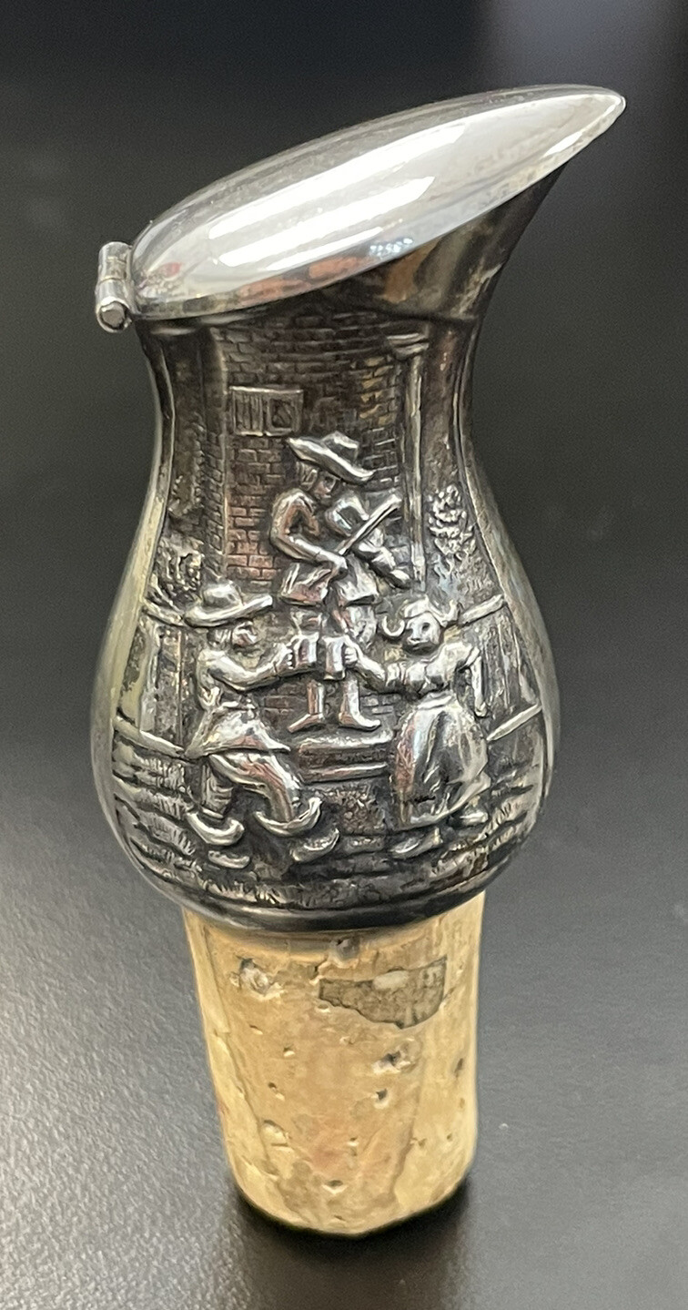 Antique Silver Plate Ornate Danish Wine Decanter Bottle Stopper Pourer