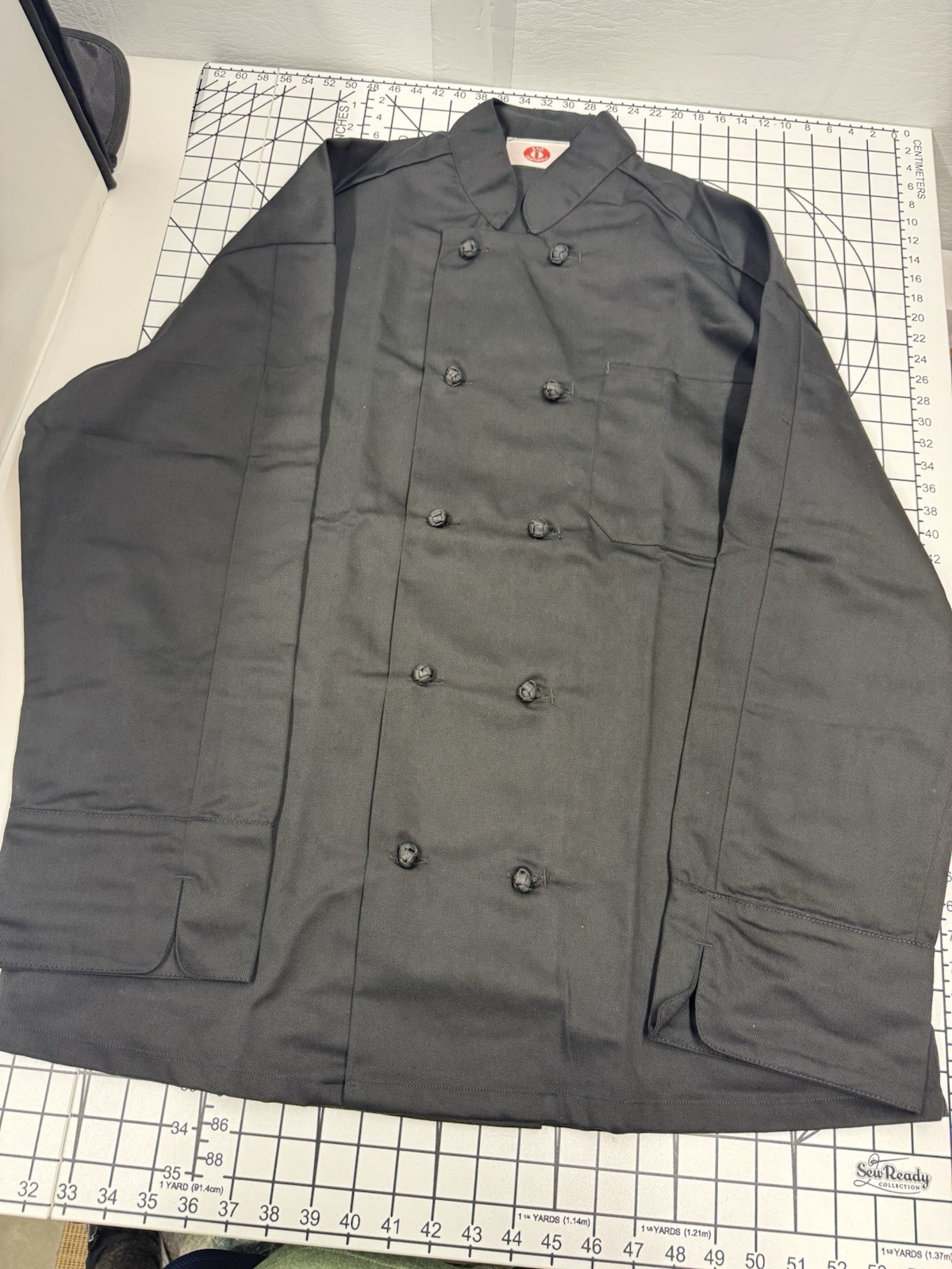 350 Chef Apparel 10 Knot Button Chef Coat Twill Black - Size Large - New