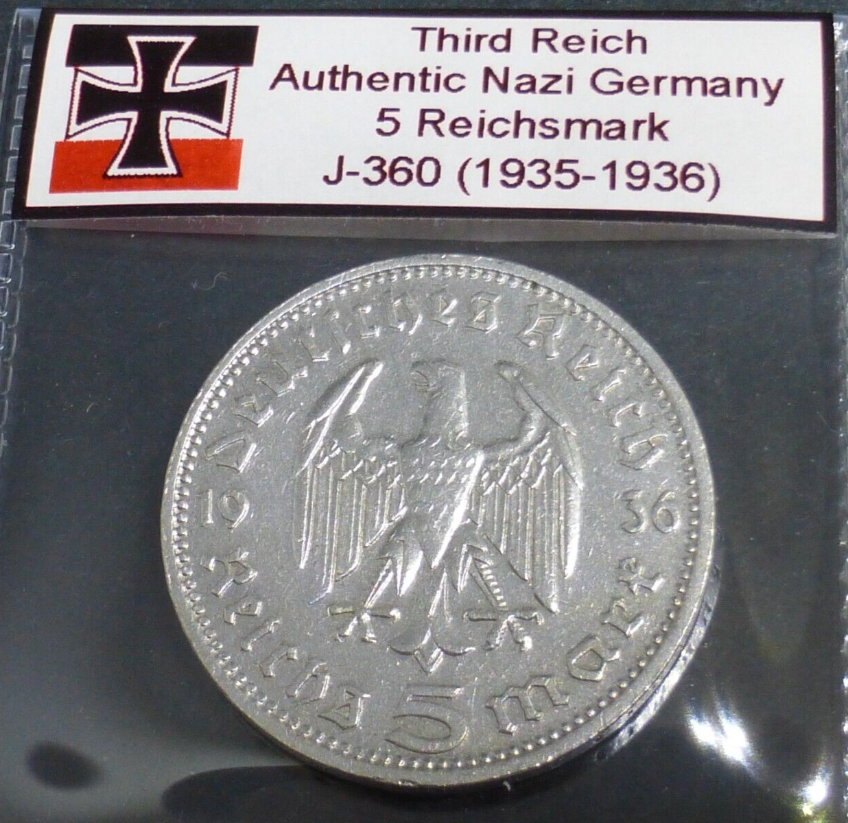 Nazi Silver Coin 5 Reichsmark Third Reich Germany Beautiful Hindenburg WW2 Relic