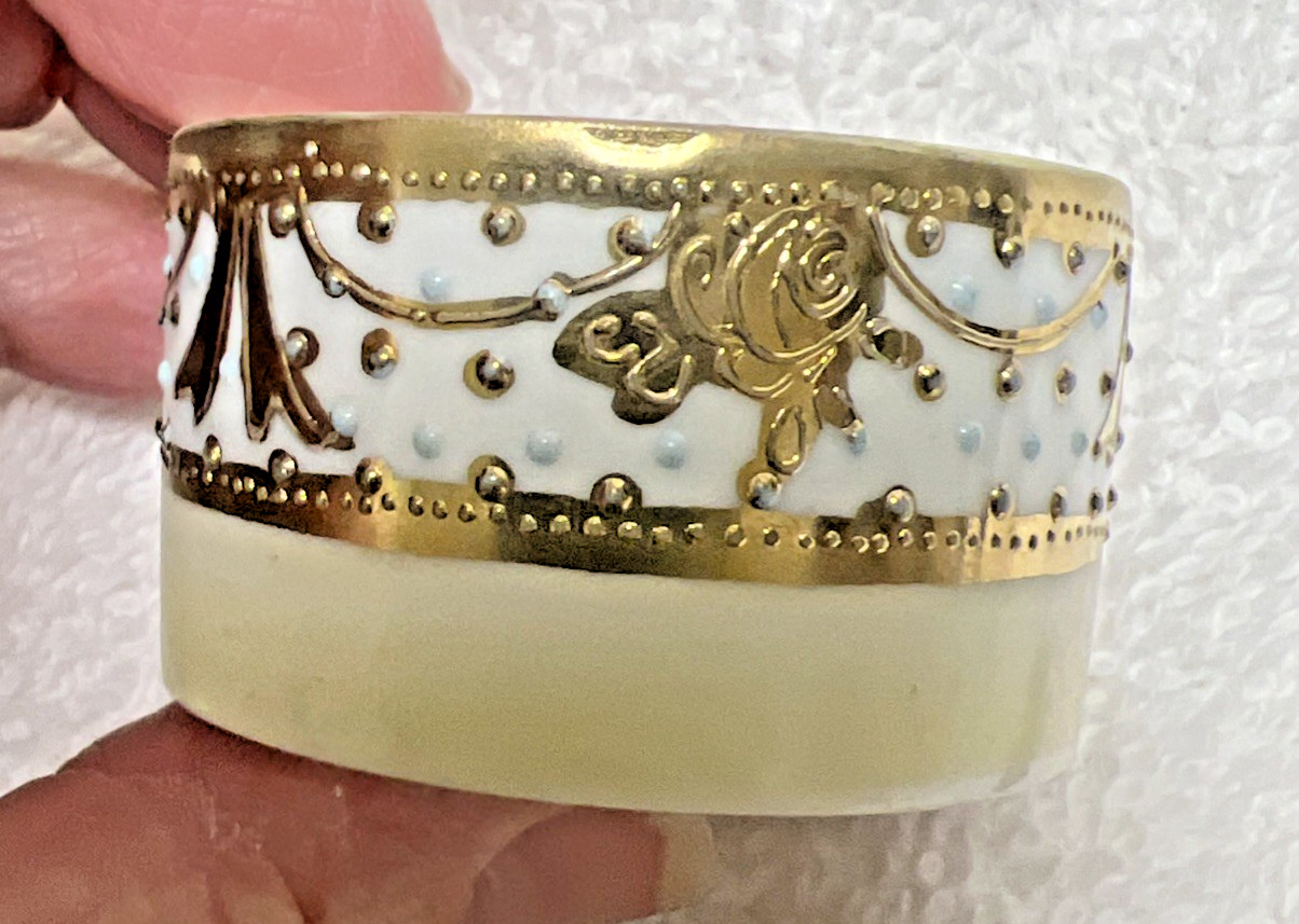 Vintage Nippon Hand Painted Porcelain Gold Floral Moriage Open Salt Cellar Dip