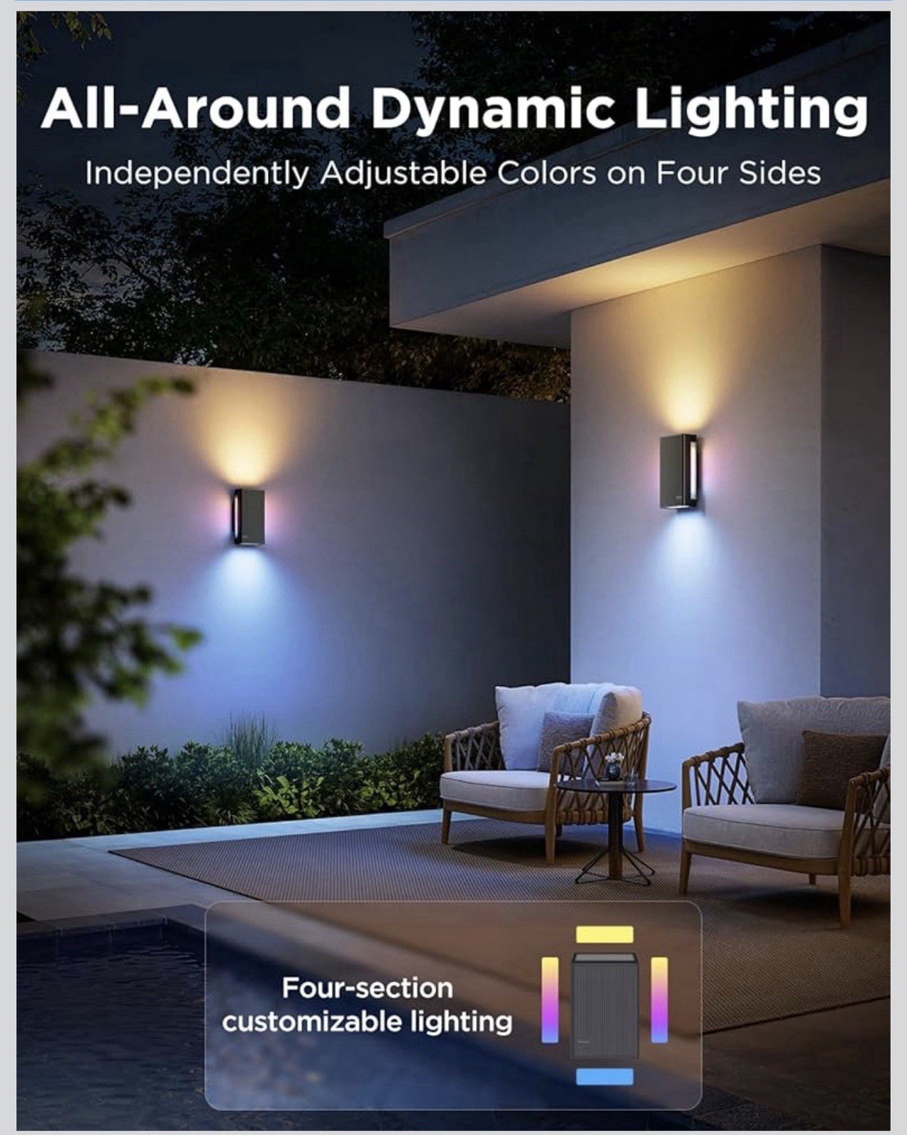 Govee Smart LED Outdoor UpDown Wall Light App Voice IP66 1200lm Multicolor