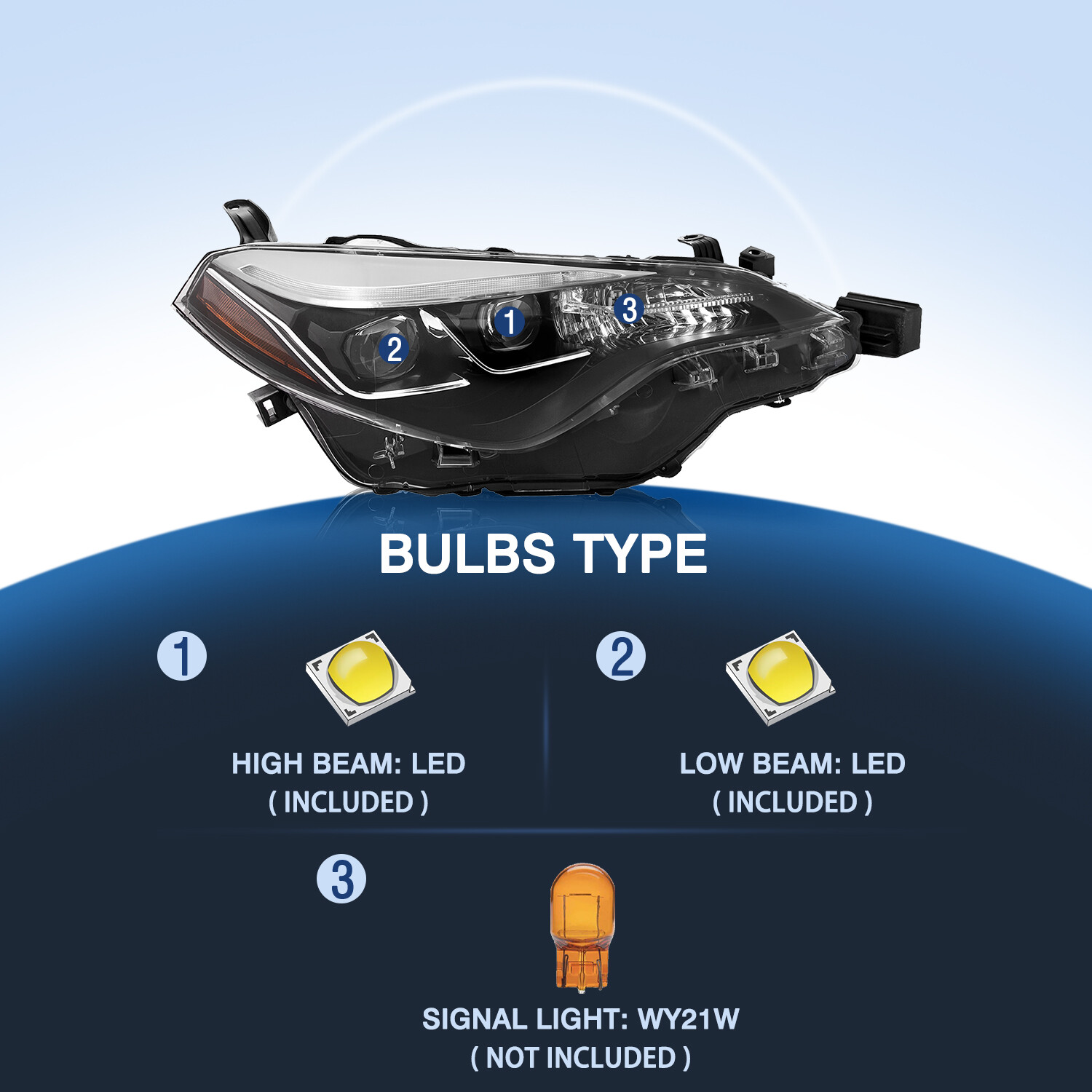 Fit 2017 2018 2019 Toyota Corolla SE XLE XSE Sedan 4Dr Headlights Pair W/Bulbs