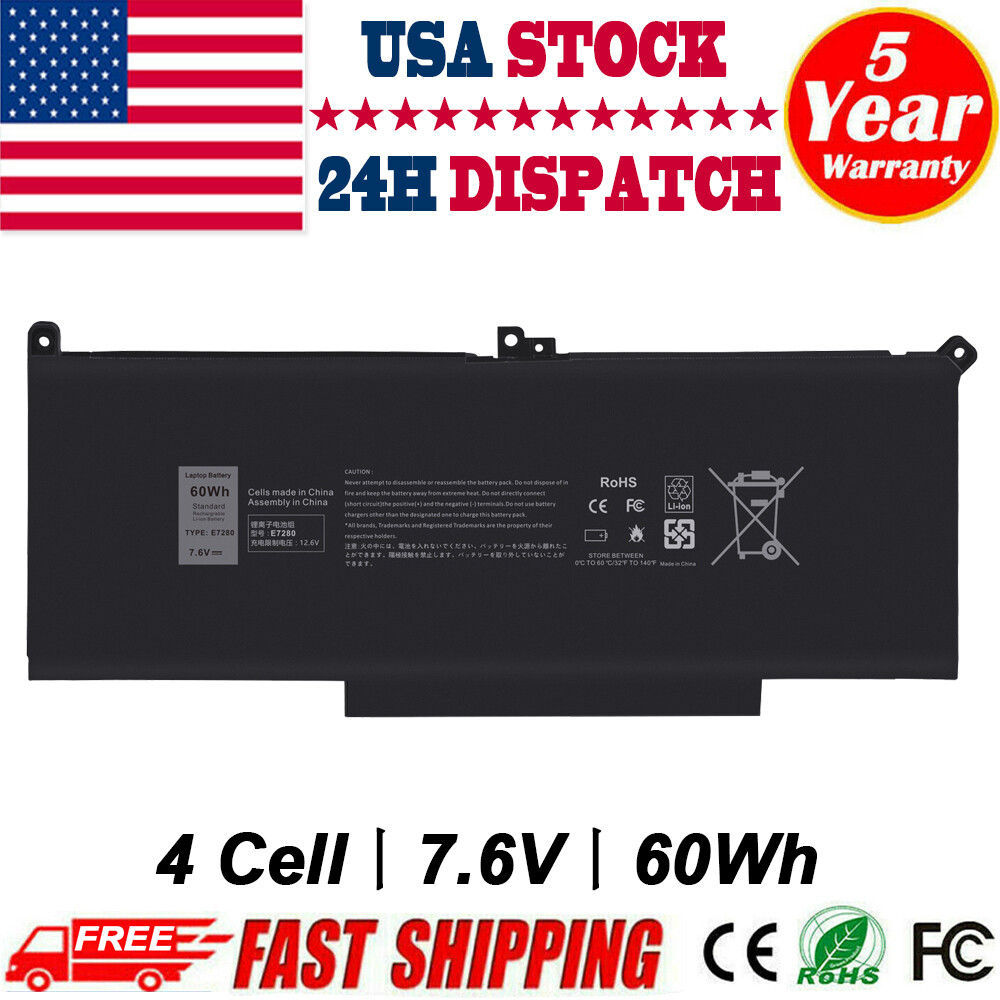 F3YGT Battery For Dell Latitude 12 7000 7280 7290 13 7380 7390 14 7480 7490 60Wh