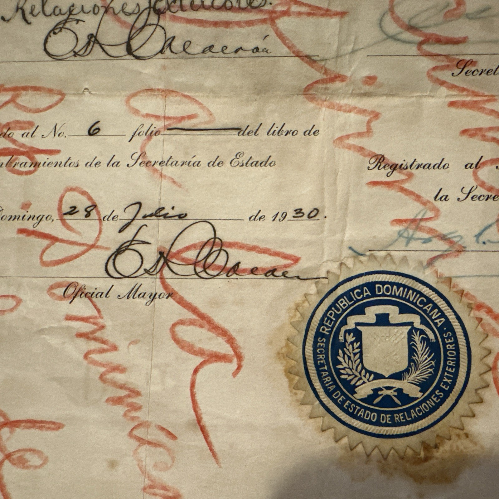 1930 Signed Document Rafael Estrella Ureña.