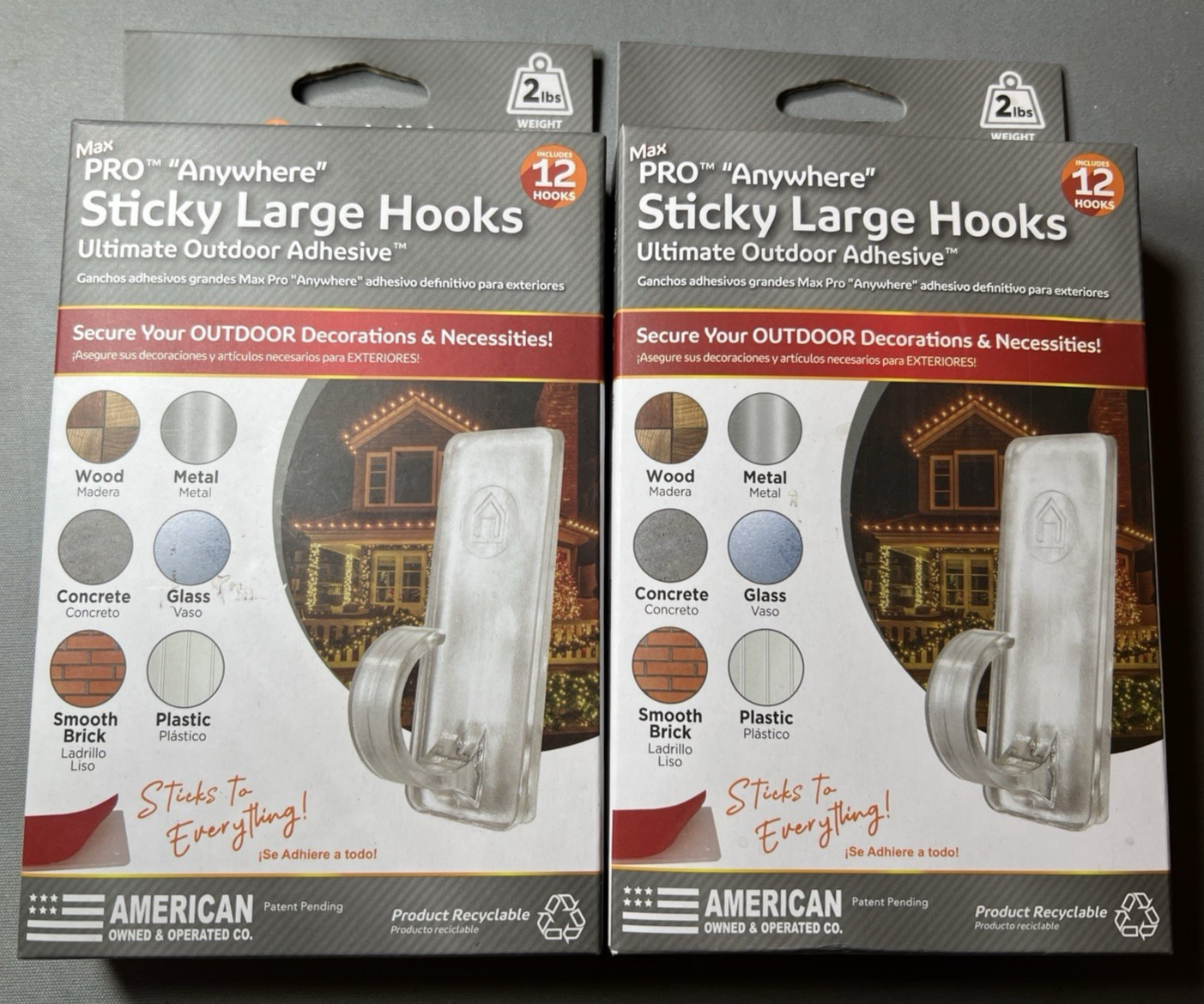 2 Boxes Simple Living Pro Anywhere Sticky LARGE HOOKS 12 Pack Ea. (24 Total)
