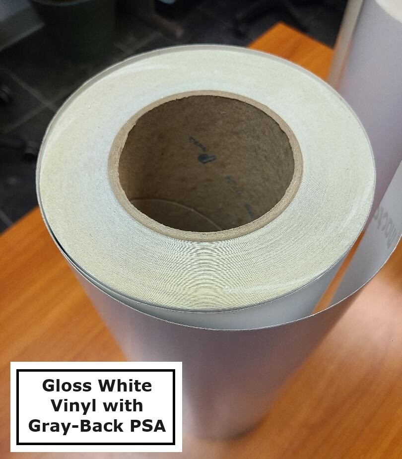 3.4mil Gloss & Matte White Vinyl Decal Sticker Gray-Back Permanent Adhesive