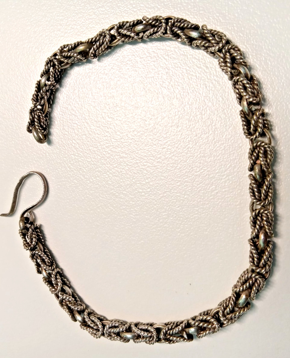 STERLING SILVER BYZANTINE LINK BRACELET 12gm OLD FROM BALI 8 1/4" INCLUDING HOOK