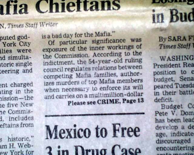 COMMISSION CASE New York MAFIA Crime Bosses Indictments Photos 1985 Newspaper