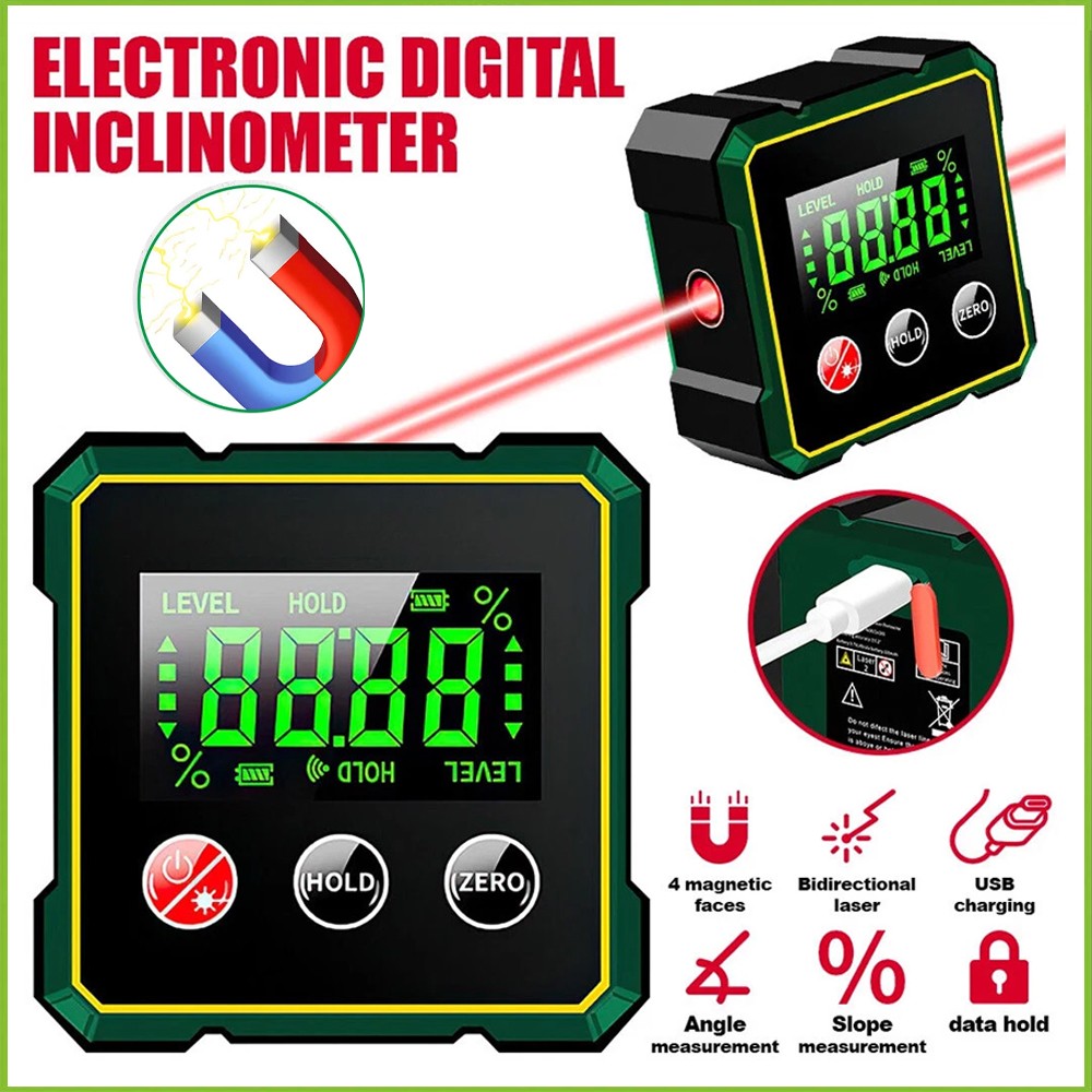 Digital Angle Finder W/ Laser Level Inclinometer Magnetic Angle Gauge Protractor