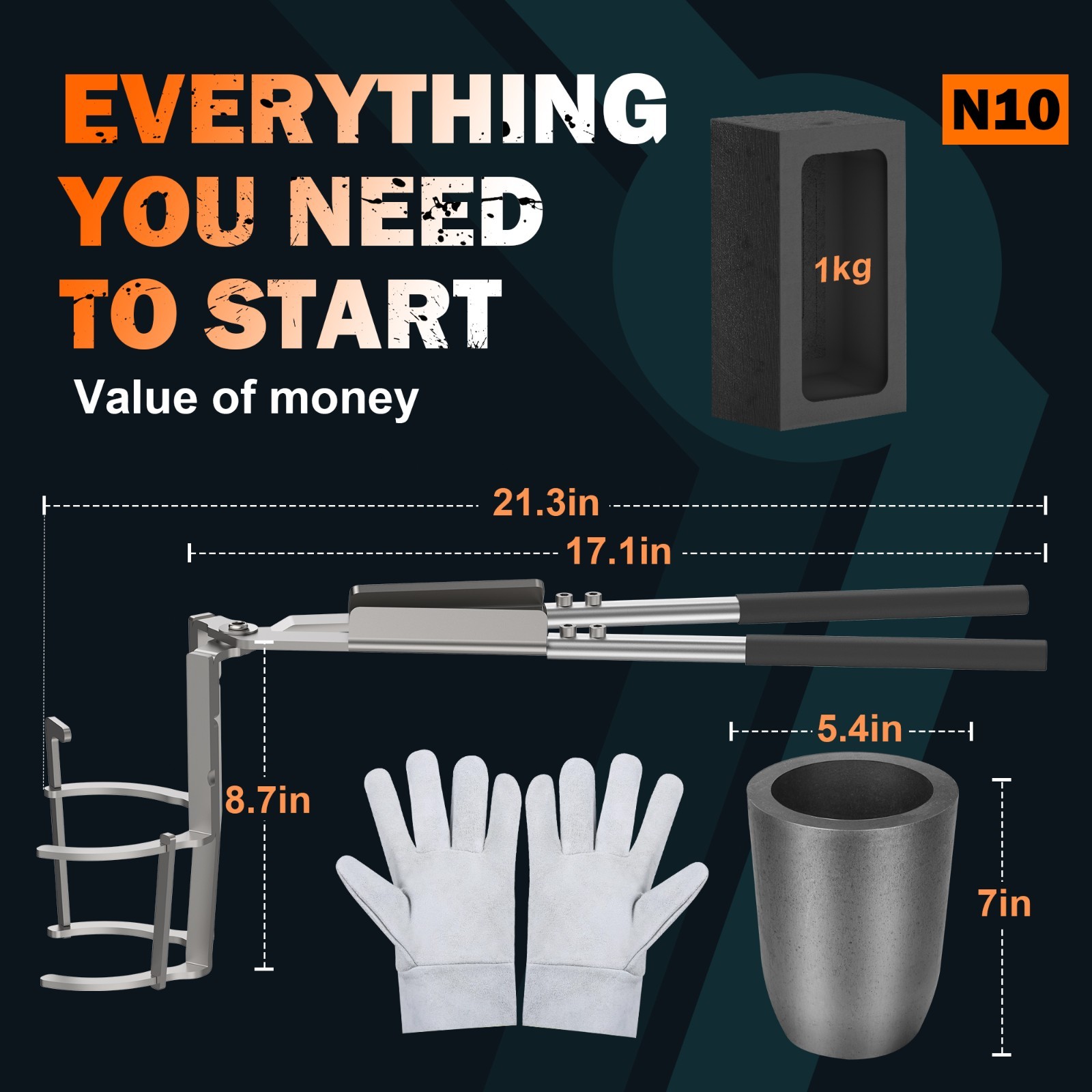 10kg Crucible Tongs Set for Melting Metal, Lifting & Pouring Tongs