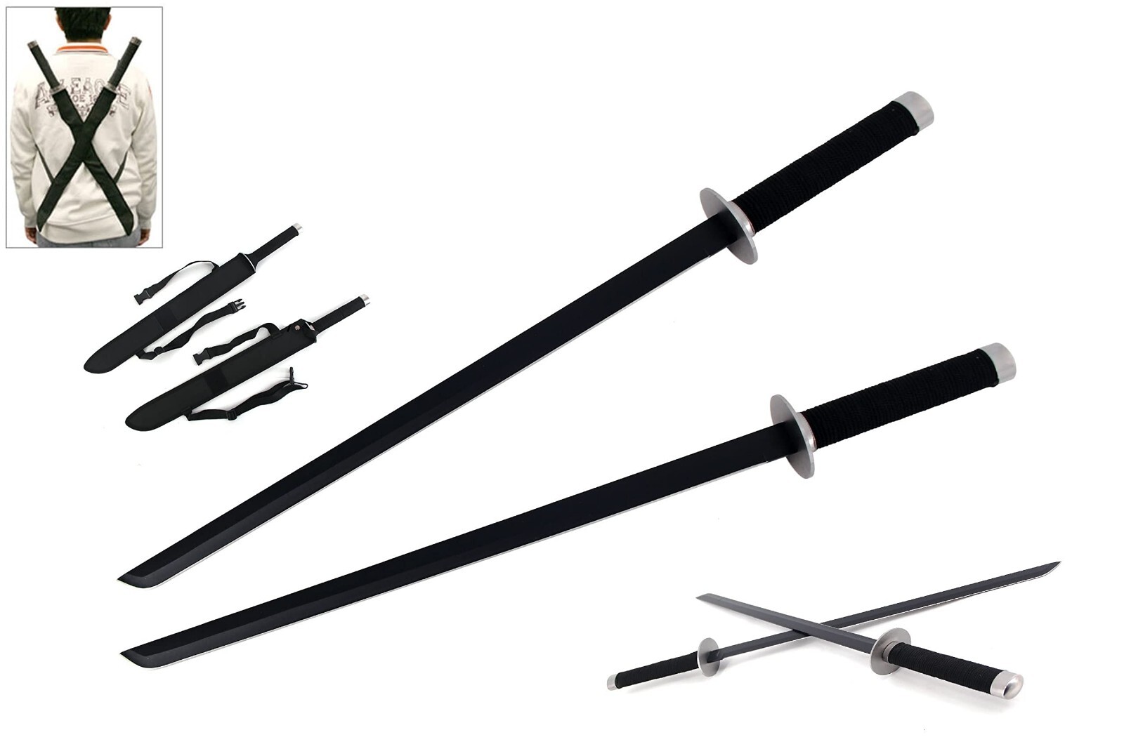 28" Dual Sword Set Ninja Full Tang Machete w/ Carry Sheath