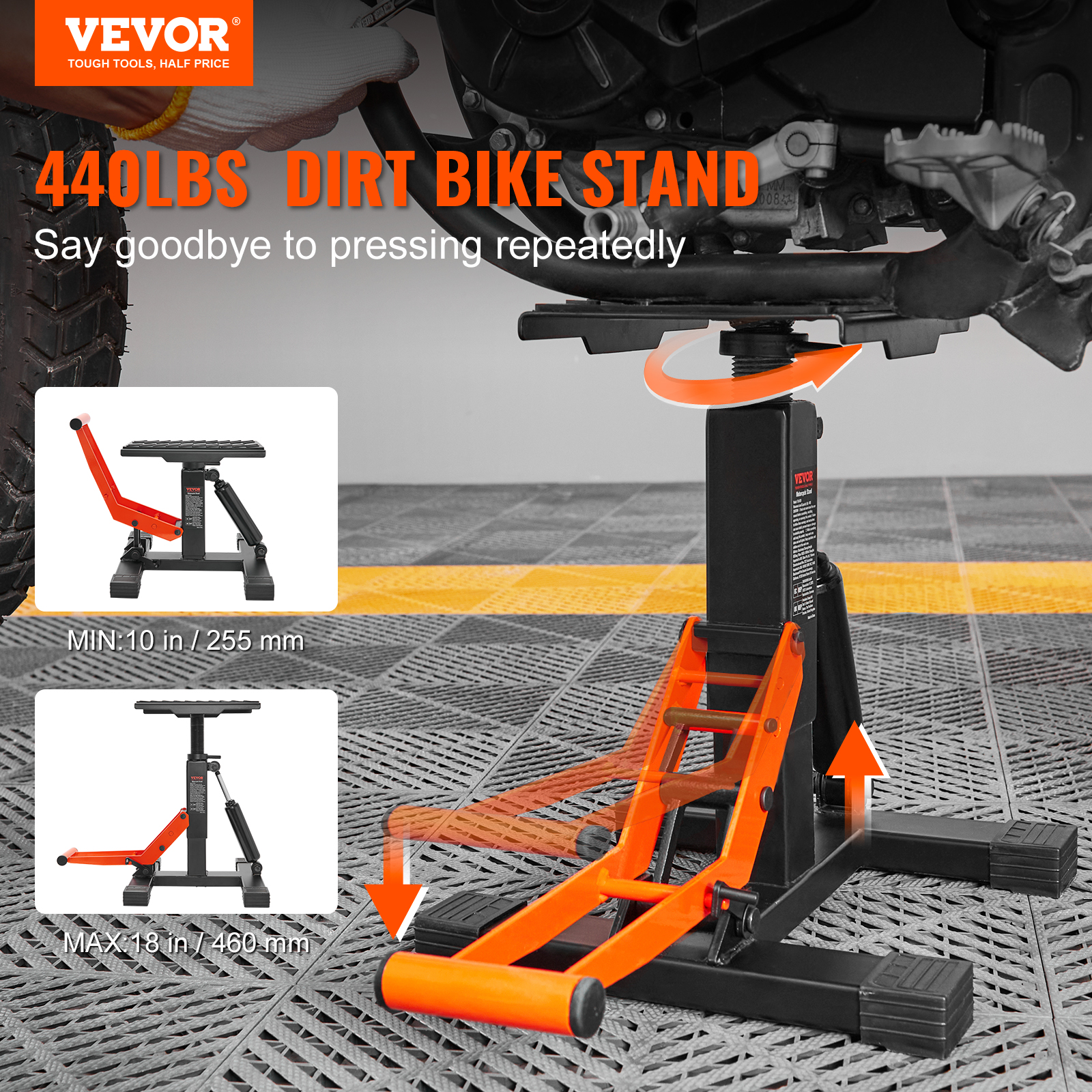 VEVOR Dirt Bike Lift Stand 440 LBS Adjustable Hydraulic Lift Jack for Dirt Bike