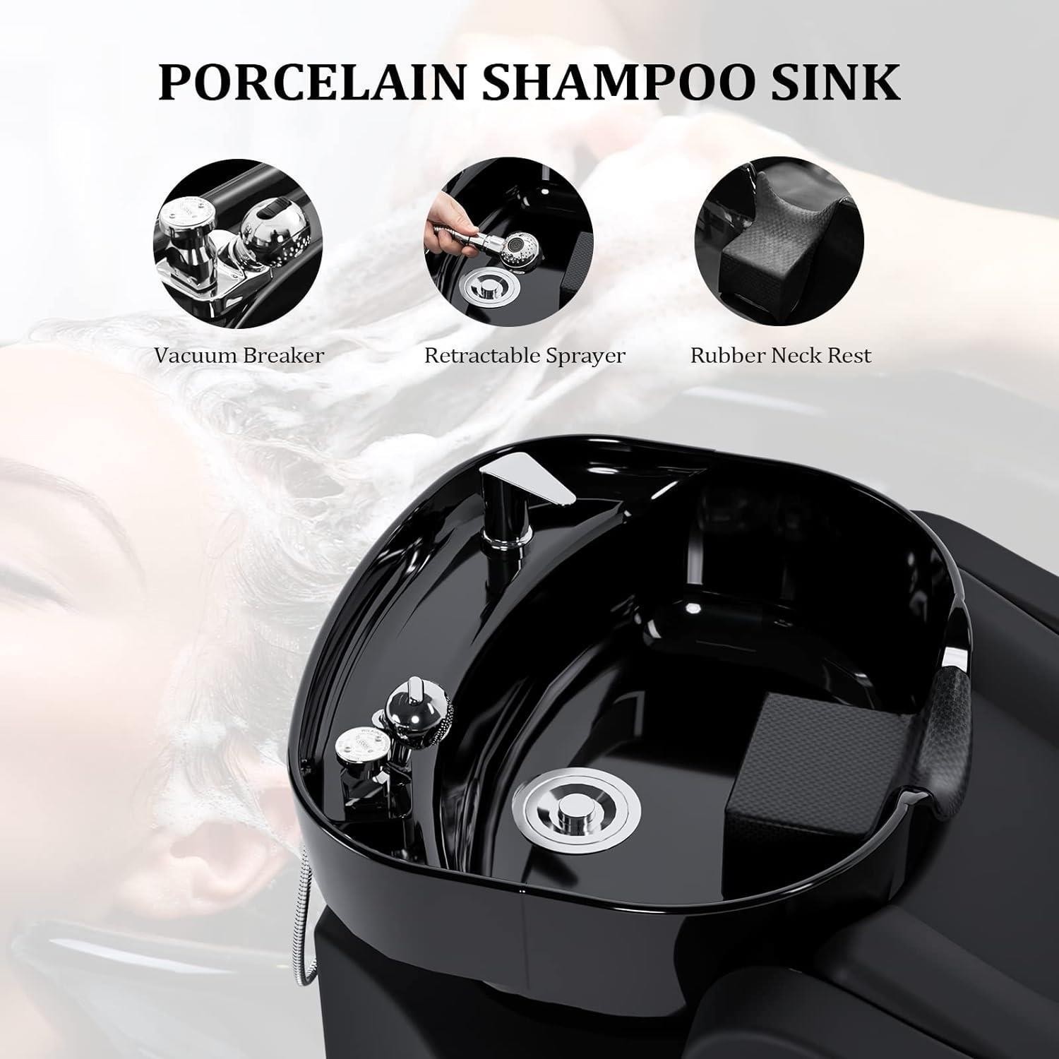 Backwash Barber Chair Porcelain Shampoo Bowl Sink Unit Station for Salon Spa