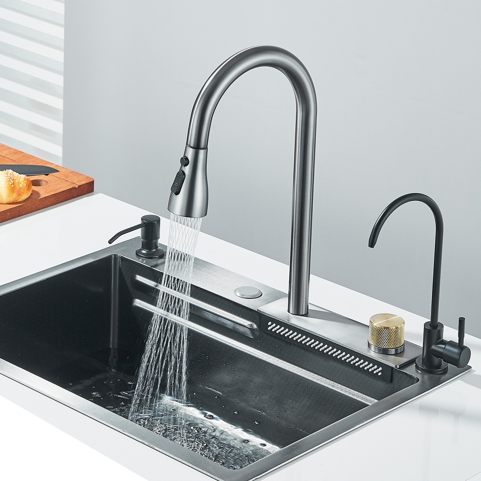 Stainless steel Kitchen Sink with Faucet 23.6 inch Large Single Bowl Top mounted