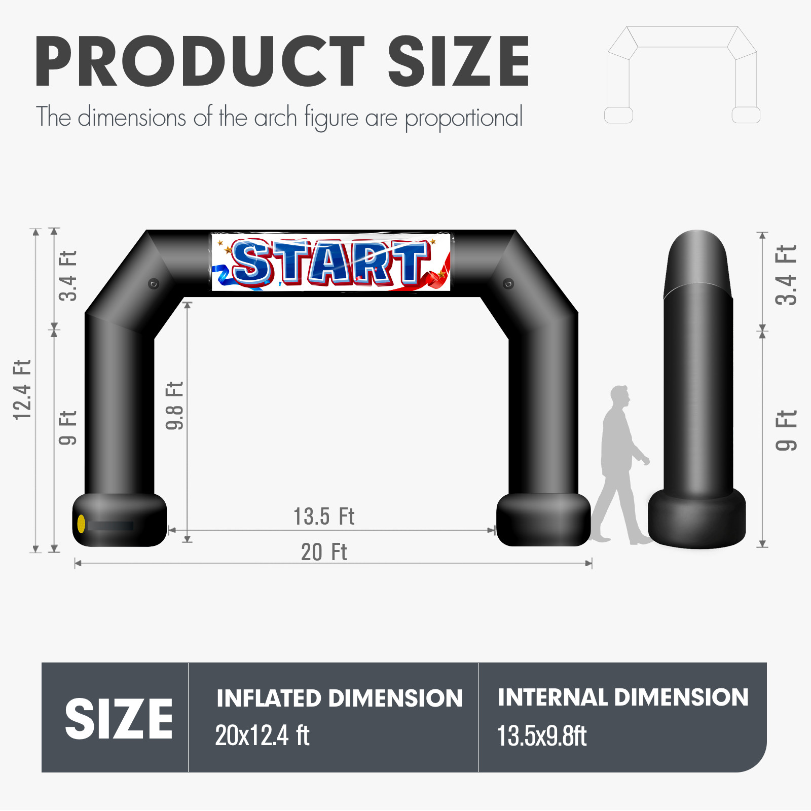 20Ft Inflatable Event Arch with built-in blower - Black