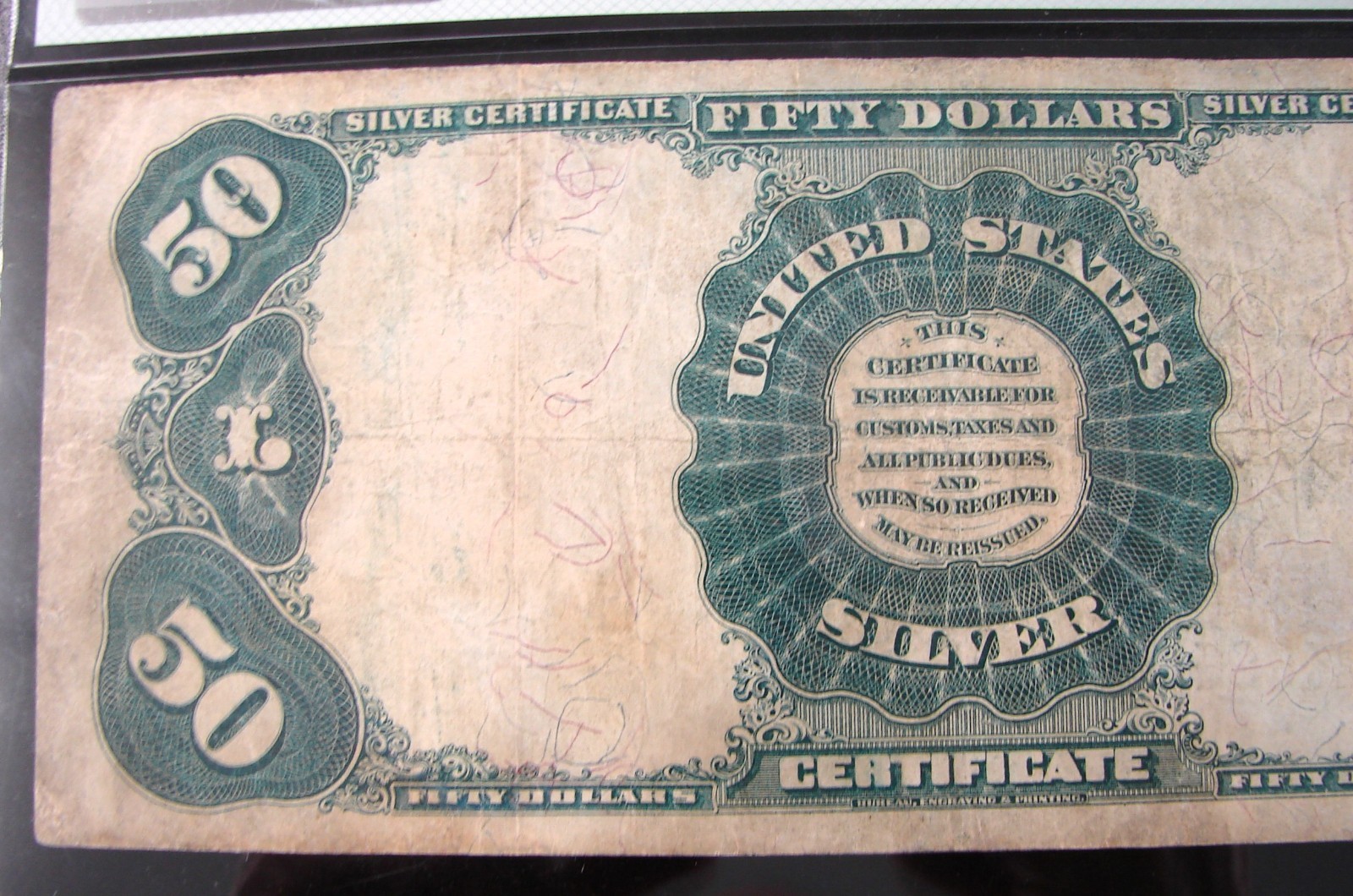 *1891 $50.00 SILVER CERTIFICATE Fr#333 "RARE LOW MINTAGE" - 25 REST. PMG*