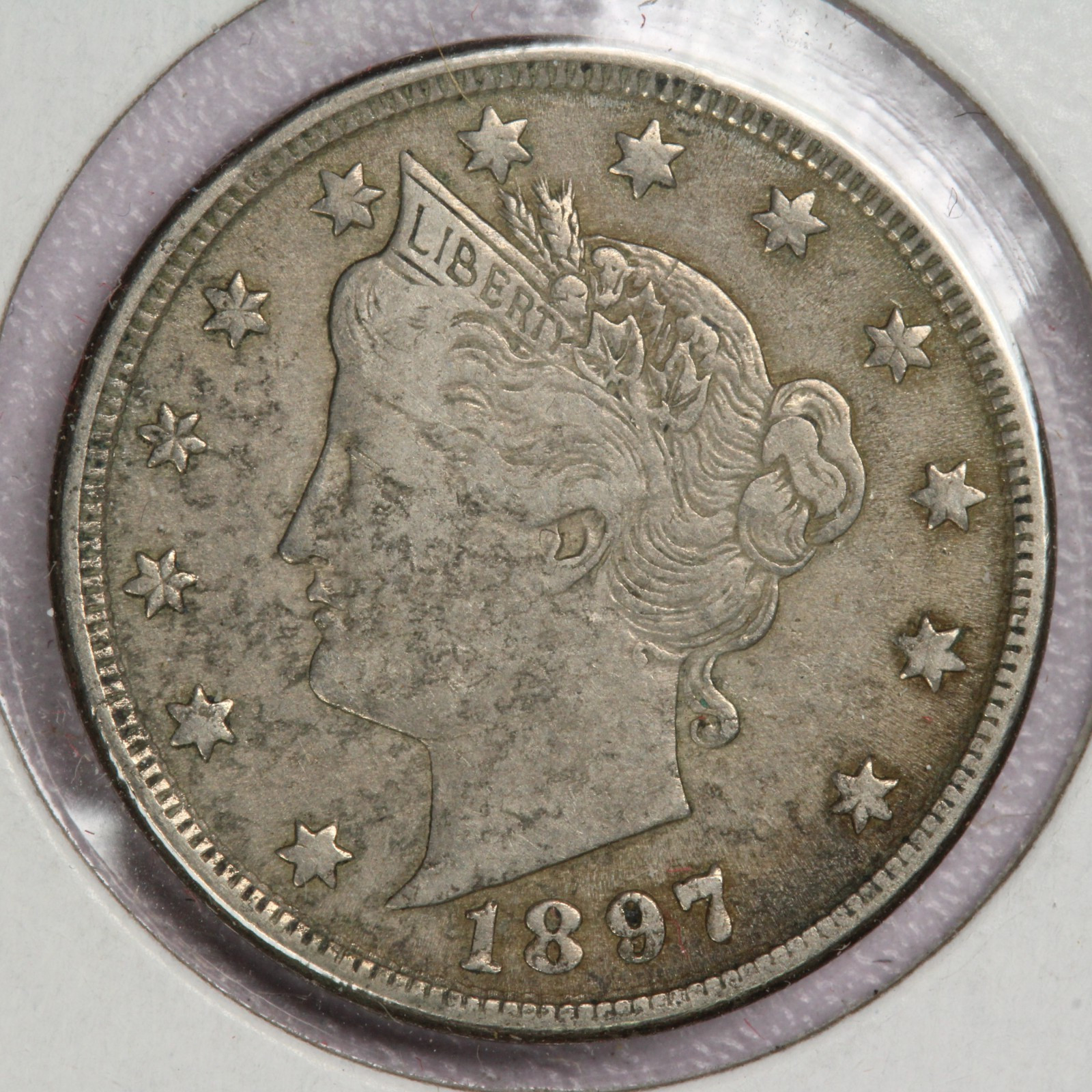 1897 With Cents Liberty V Nickel 5C-VF+
