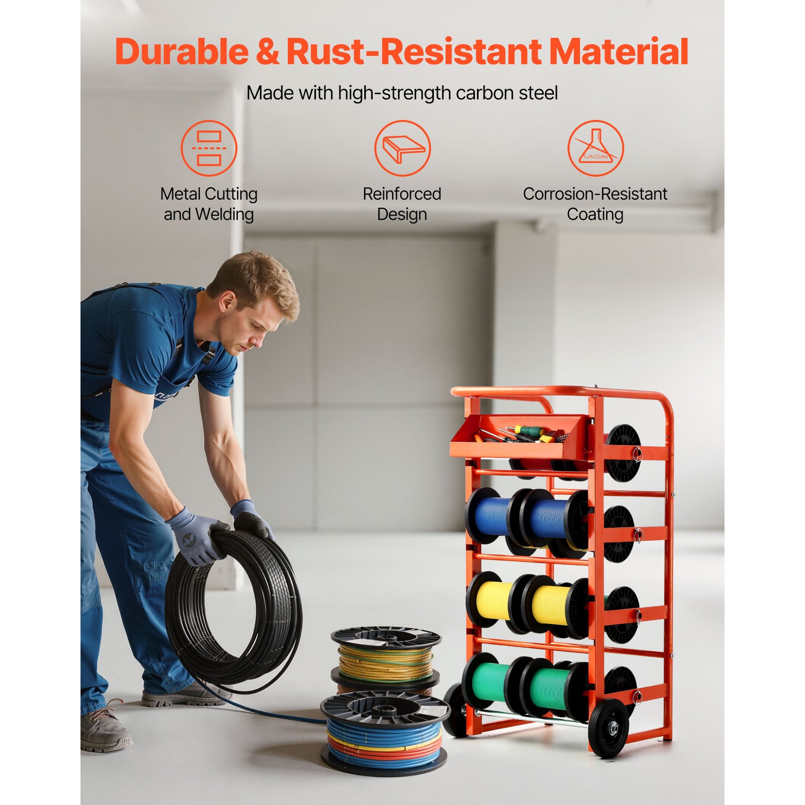 Wire Spool Rack 11 Rods Cable Caddy Wire Spool Cart for Industrial Electrical